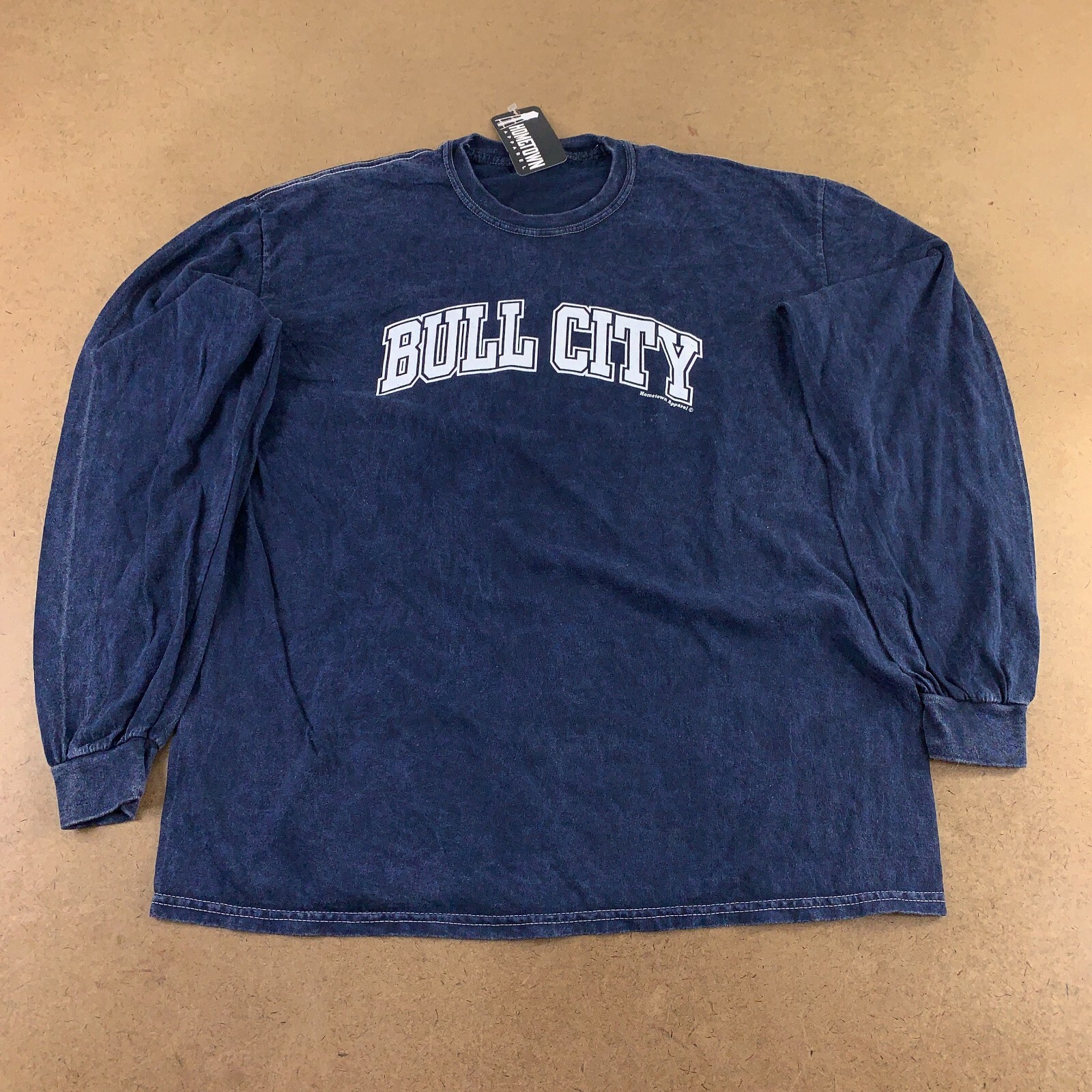 Colortone Men&rsquo;s Size XL Navy Washed Bull City Graphic Long Sleeve T-Shirt NWT