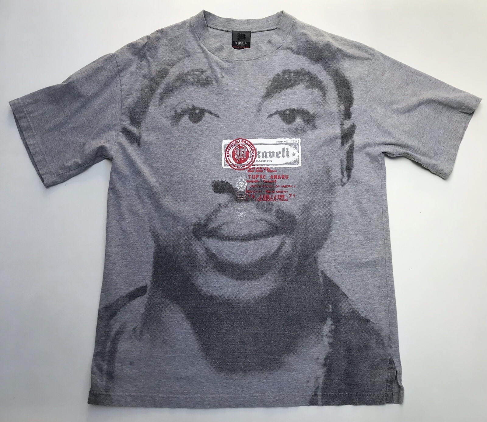 Makaveli Branded Men Tupac Shakur Amaru DOB Signature Tee T Shirt Gray Sz L