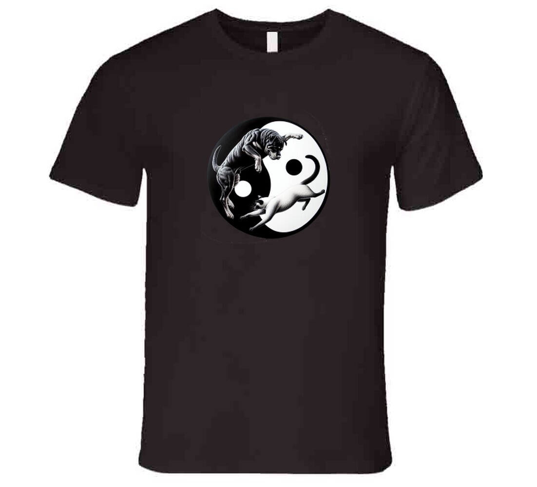 Yin Yang Dog Cat Unique Animal Circular Harmony Symbol T Shirt