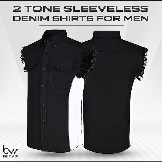 MEN&rsquo;S SLEEVELESS DENIM SHIRTS – 2-TONE – WITH VERTICAL REFLECTIVE SAFETY LINING