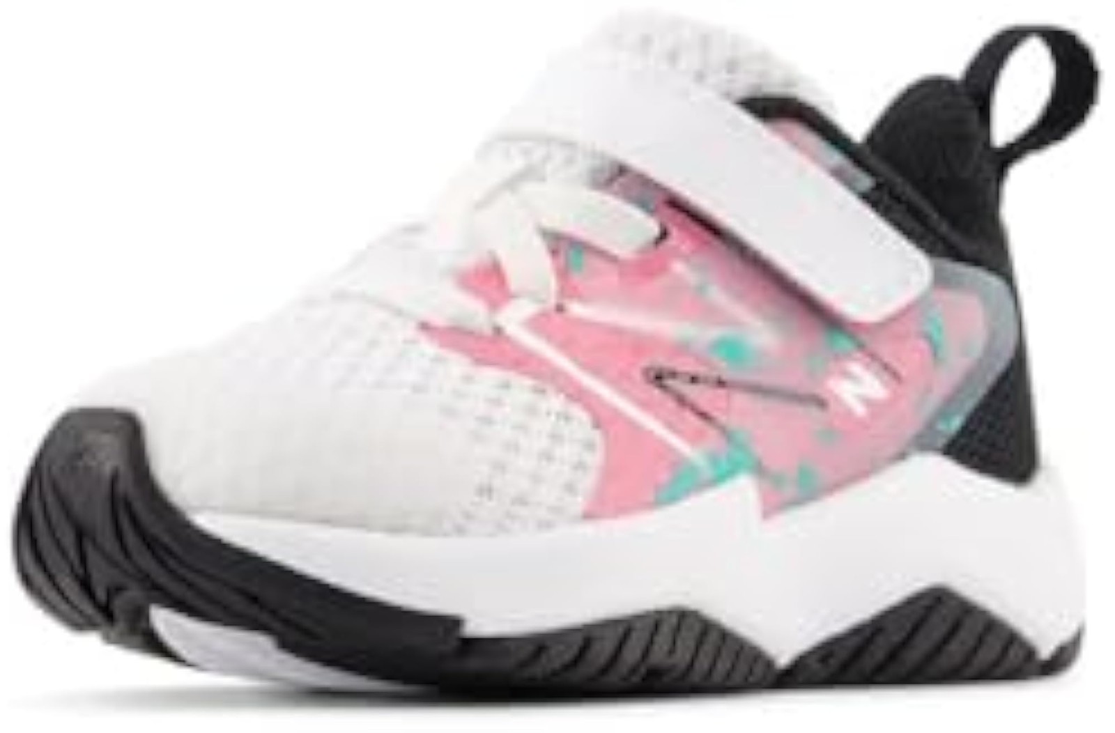 New Balance Rave Run V2 Bungee Lace with Top Strap Shoe, White/Real Pink/Black,