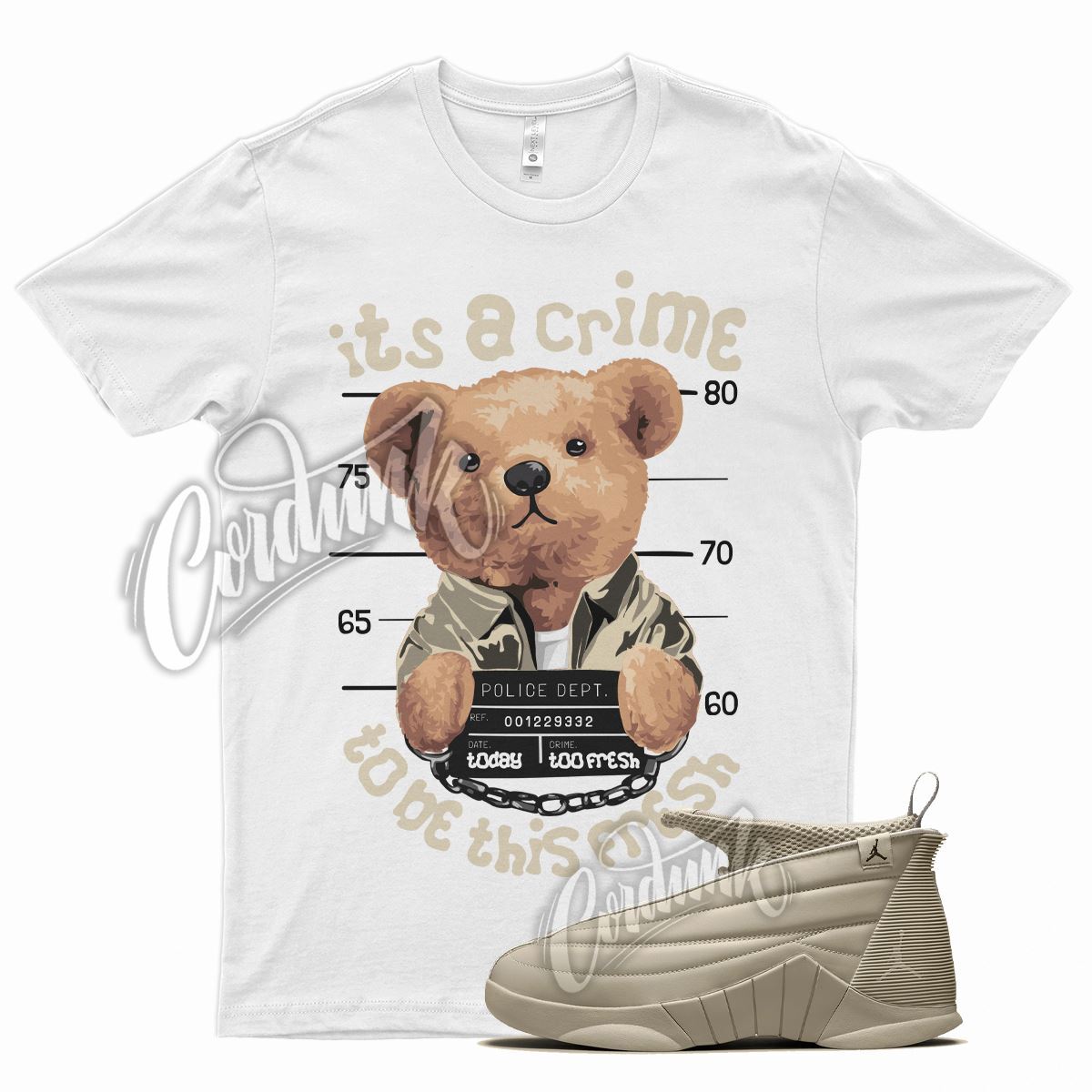 White CRIME T Shirt for Air J1 15 Billie Eilish Light Tan
