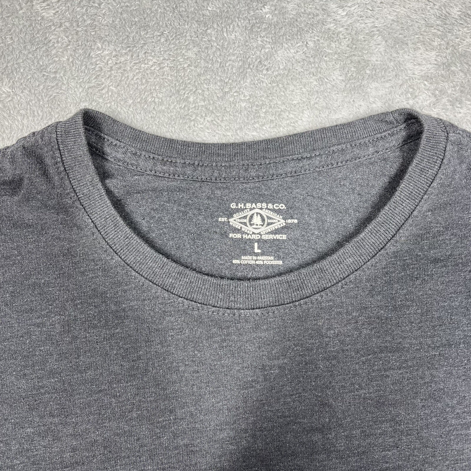 G.H. Bass & Co. Rock Mills Lake Mens T-Shirt Size Large Dark Heather Gray EUC