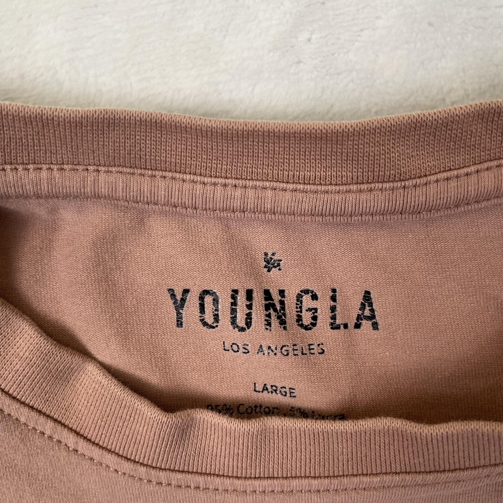 YoungLA T-Shirt Mens Large Pink Longline Curved Hem Stretch Logo Tee Crew Neck