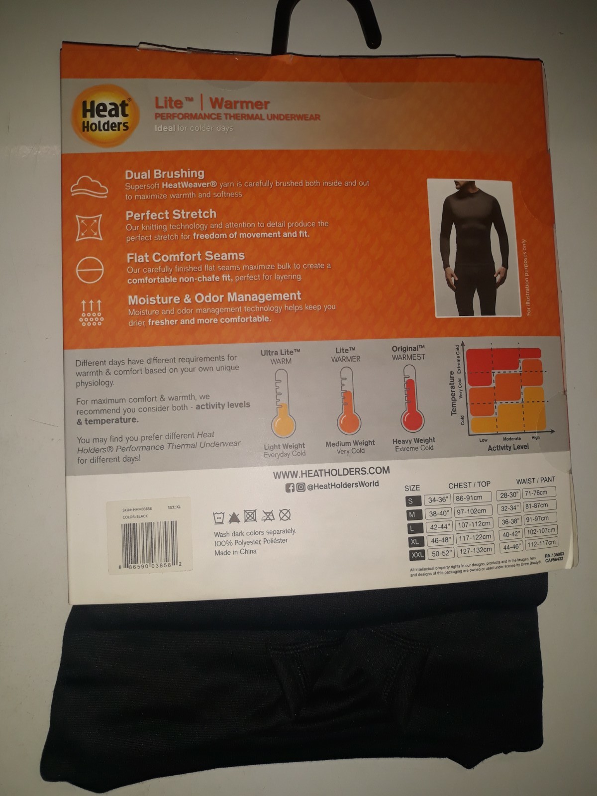Heat Holders Men&rsquo;s ULTRA LITE Base Layer Top Shirt Black XL / X-LARGE 46/48 NEW