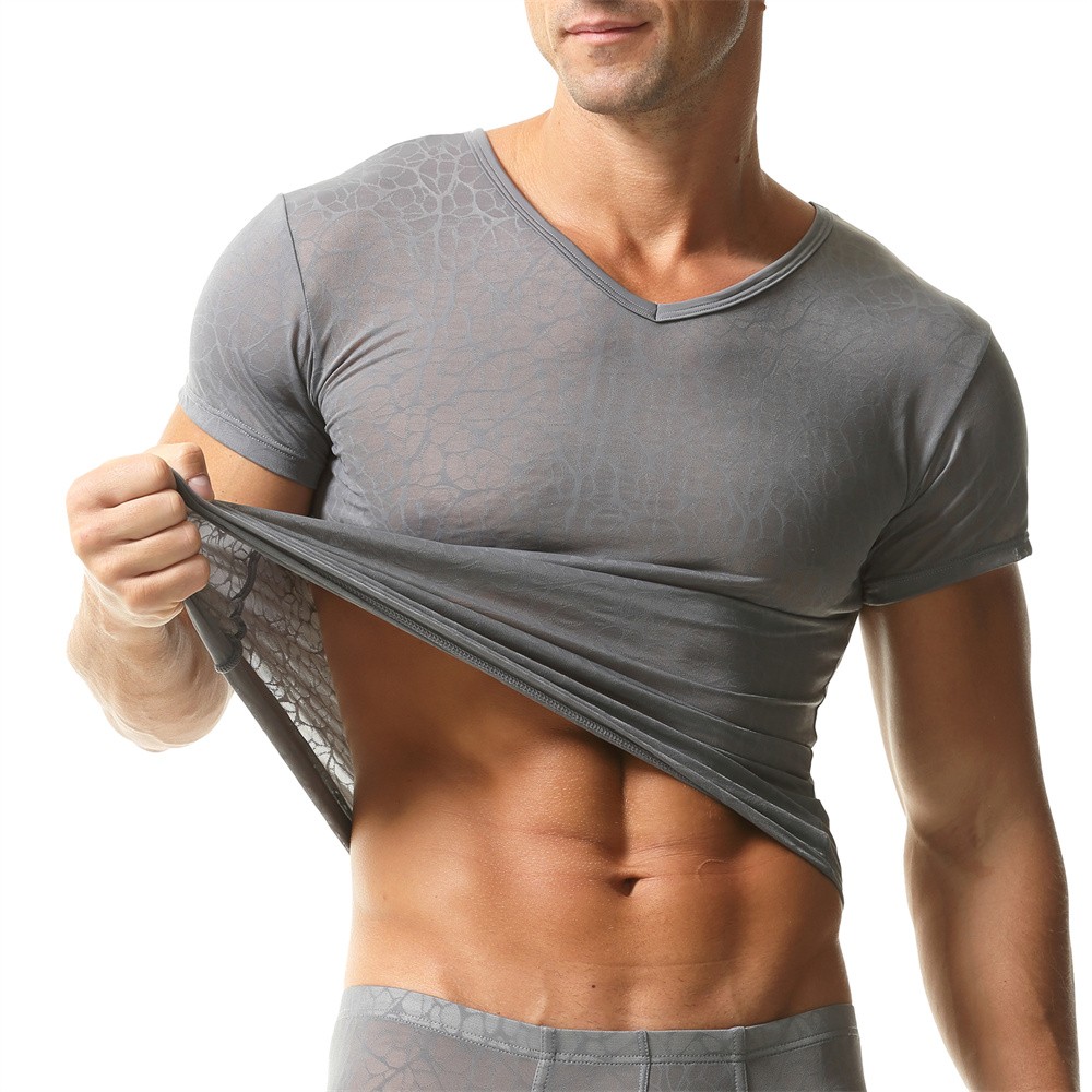 Men&rsquo;s Ultra-thin Short Sleeve T-shirts V-neck Slim Fit Undershirts Basic Tops XL