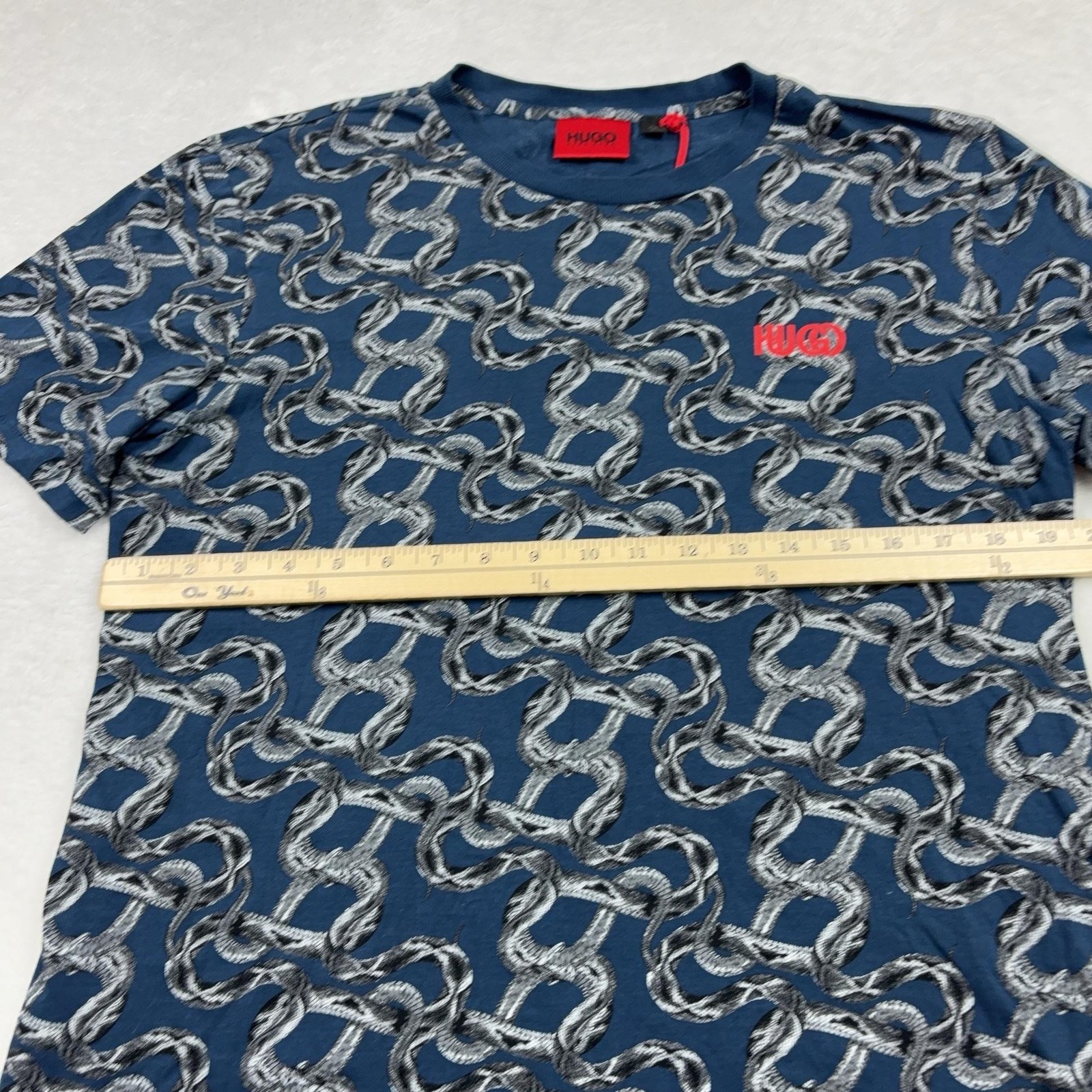 HUGO BOSS Regular Fit T-Shirt Men M Blue Graphic Print Logo Cotton Jersey