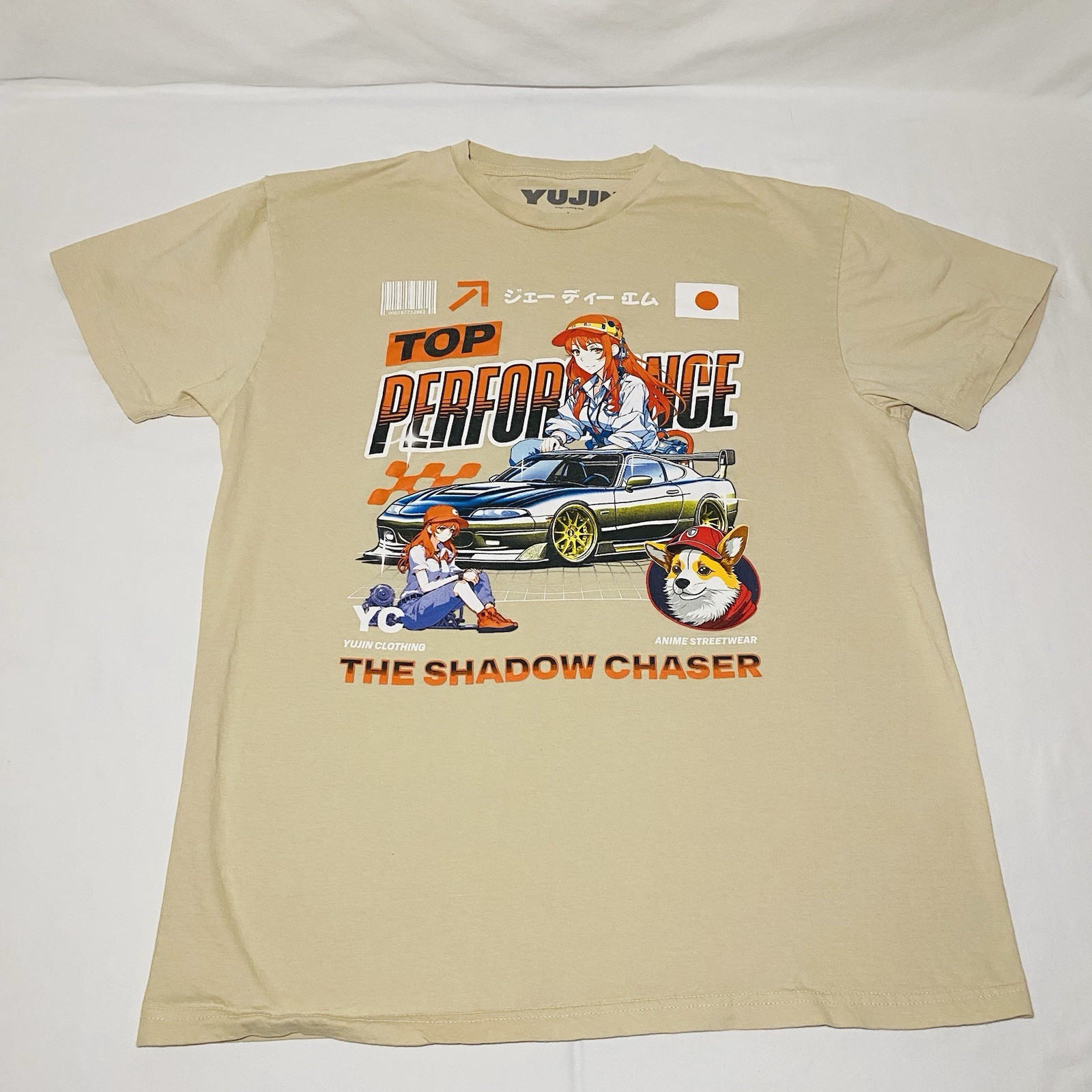 Yujin Anime Streetwear Men’s Large Shadow Chaser Import Tuner T Shirt Beige JDM