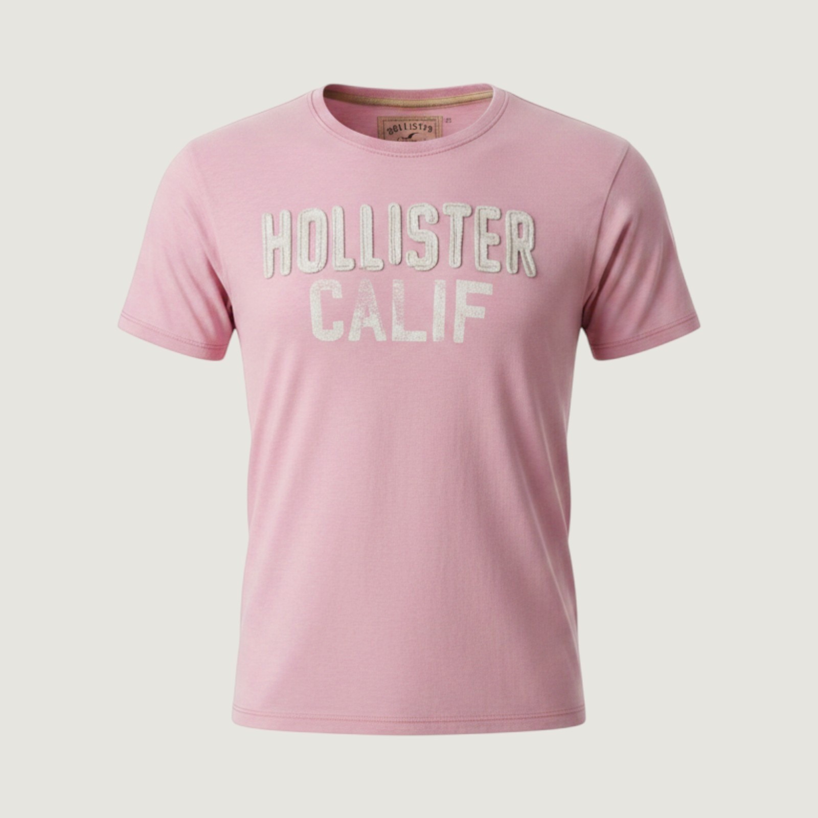 Hollister Mens Pink Graphic T-Shirt California Applique Logo Cotton Tee Large