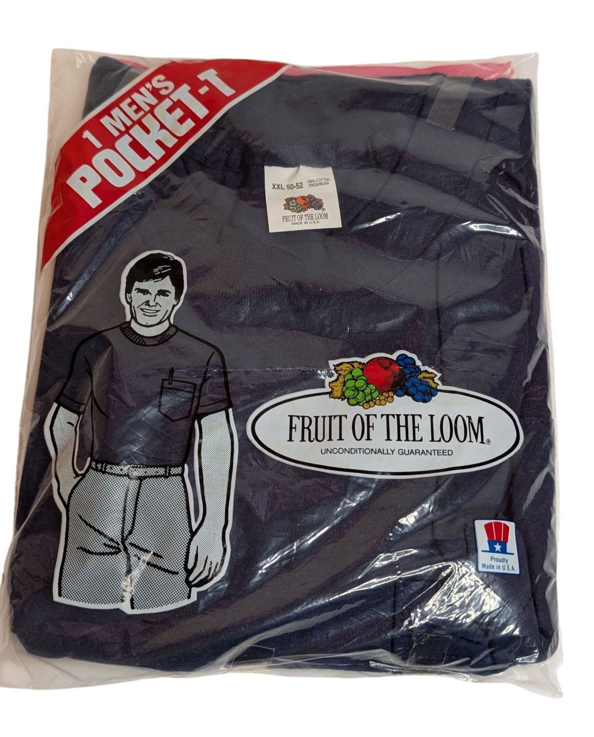 VTG 1987 Fruit of the Loom Blue Pocket T Shirt Sz XXL 50-52 New in Package USA