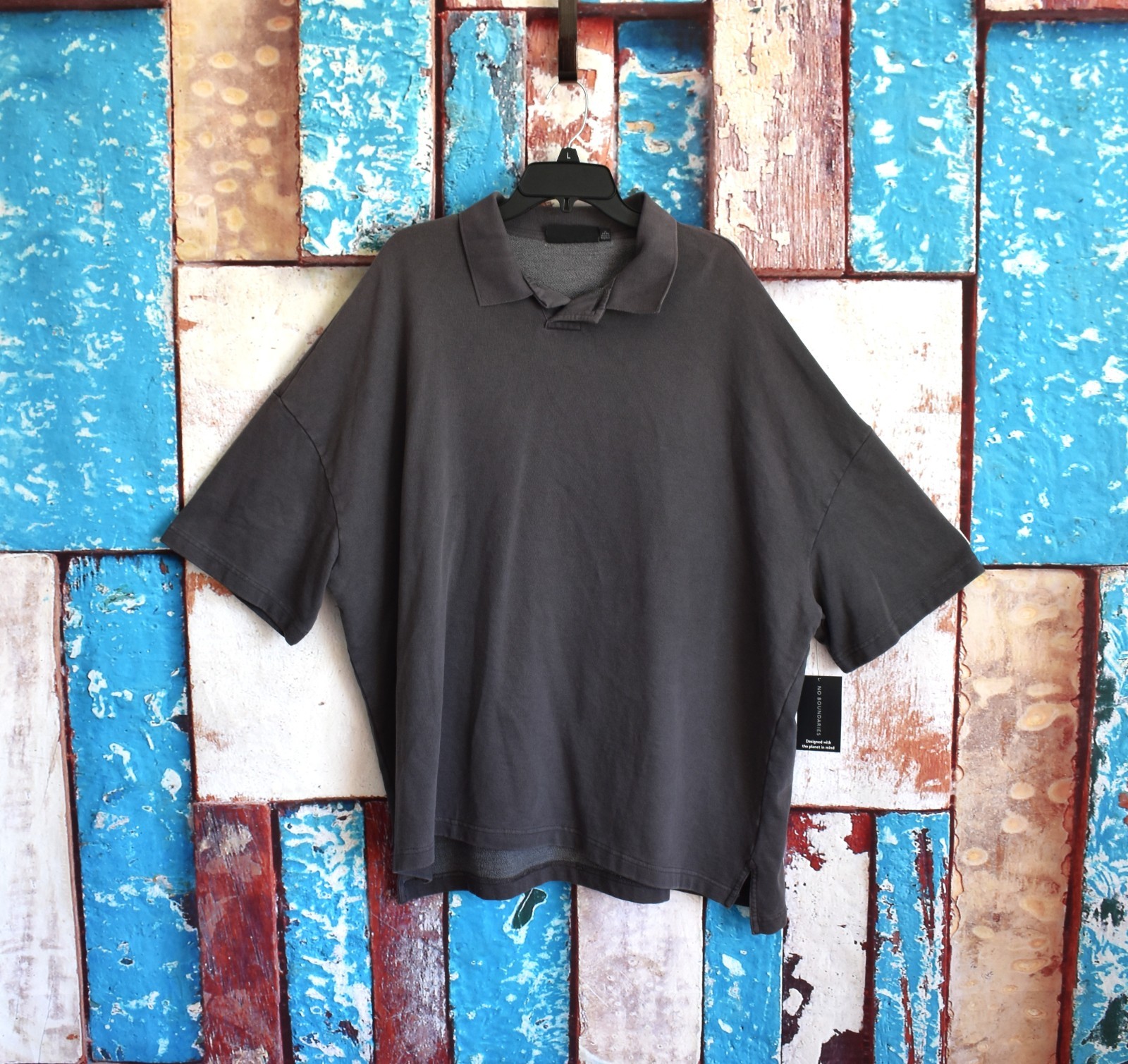 Men&rsquo;s No Boundaries Oversize French Terry Polo Shirt XLARGE Charcoal Sky NEW