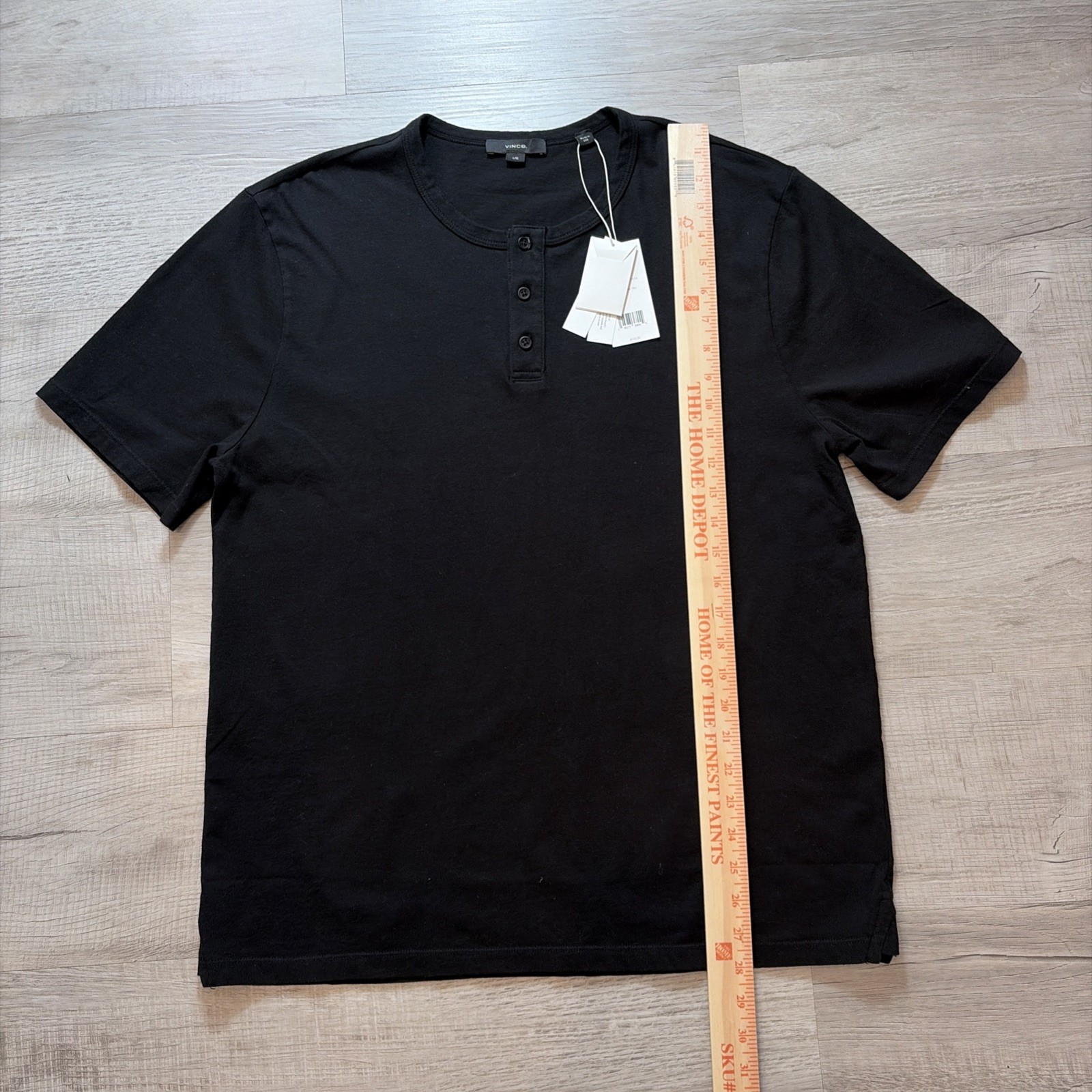 NWT VINCE SHORT SLEEVE HENLEY T SHIRT MENS SZ LARGE $125 USA BLACK 100% COTTON