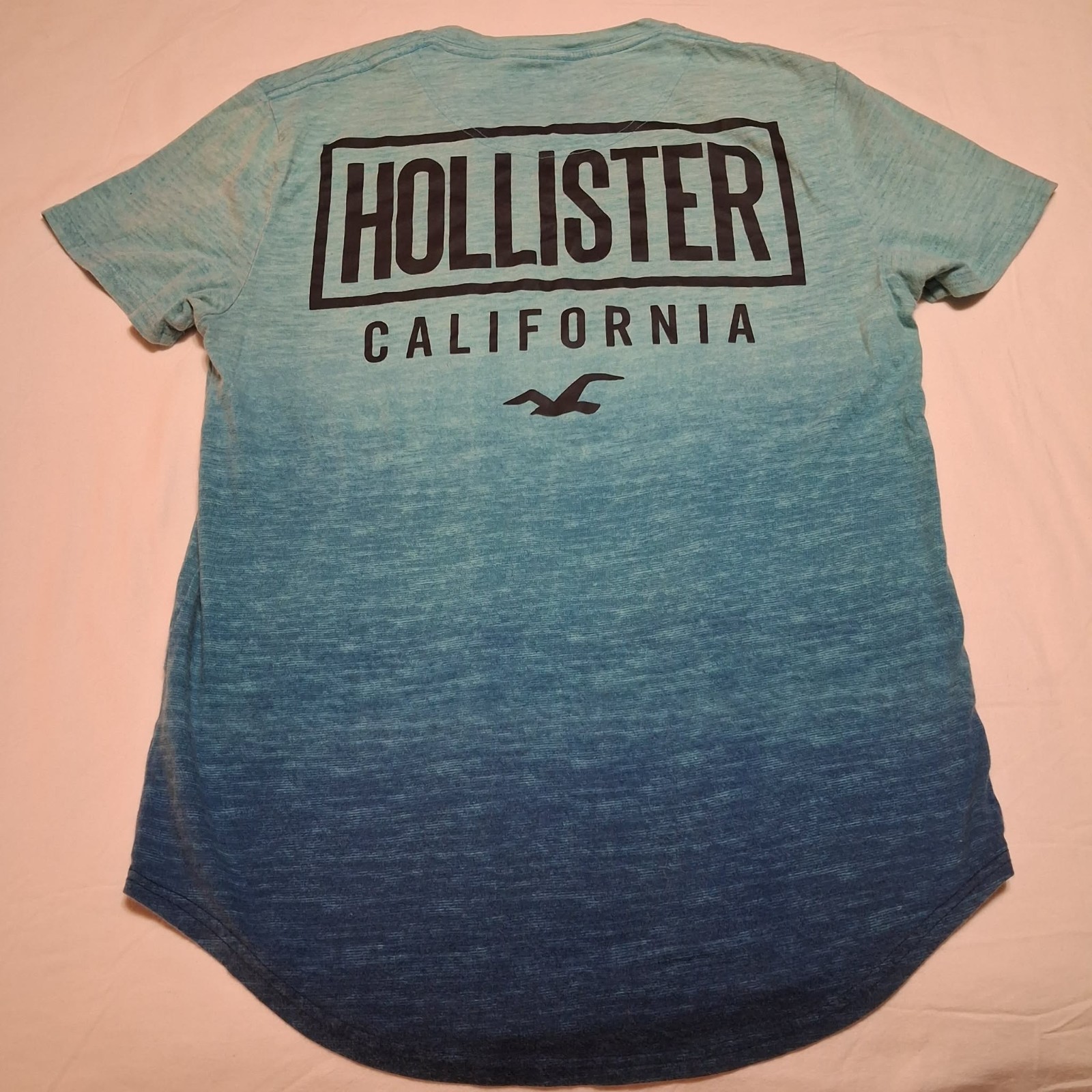 Hollister California Ombré Gradient Logo T-Shirt Men Sz Small Blue Water 2 Sided