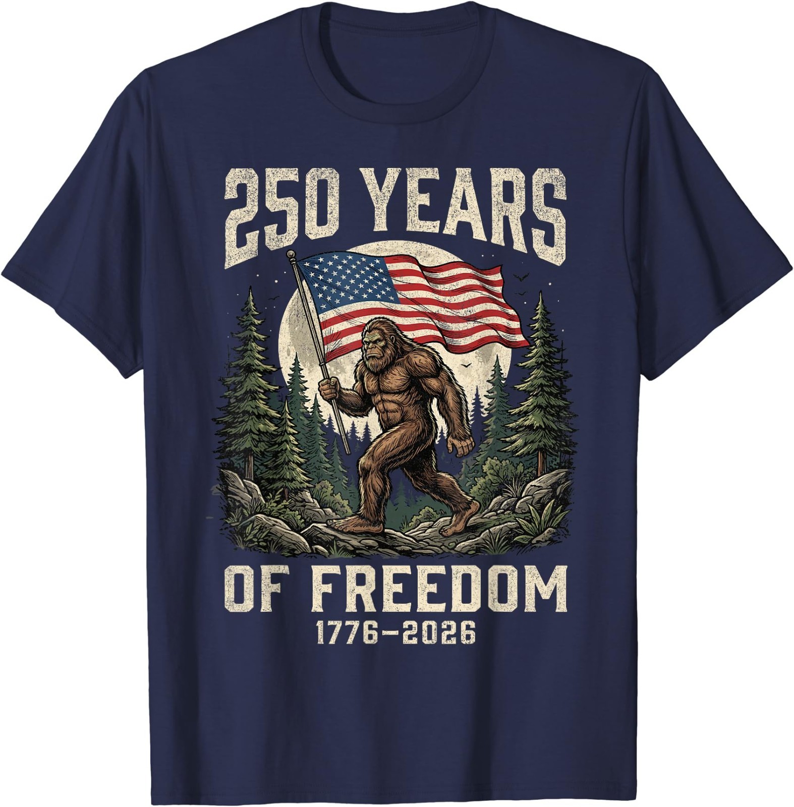 Bigfoot Patriotic 250 Years of Freedom American USA Flag T-Shirt