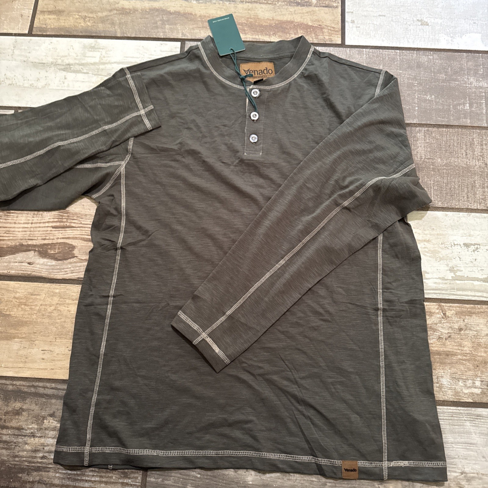 Venado Men&rsquo;s Flex Henley Shirt Long Sleeve L Army Olive Green Button Pullover