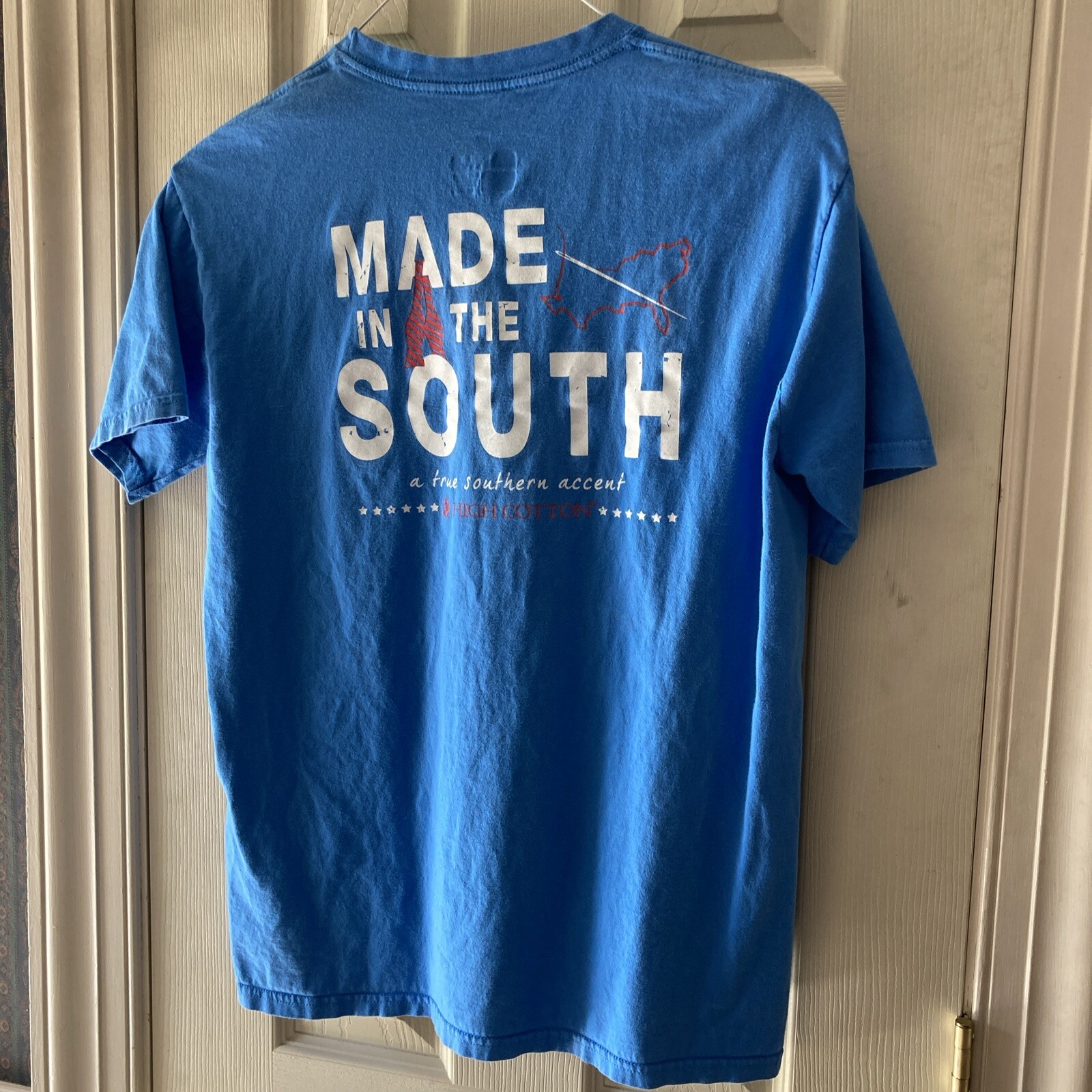 High Cotton MENS SS Cotton Blue T Shirt Front Pocket SZ Medium FLAW