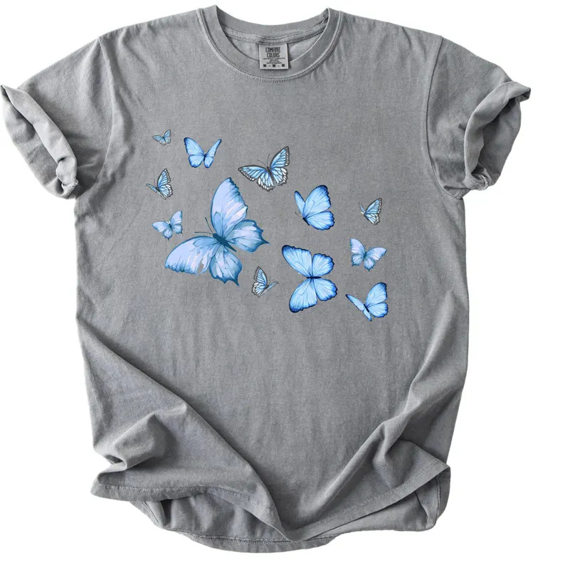 Comfort T Shirt Blue Butterflies Design