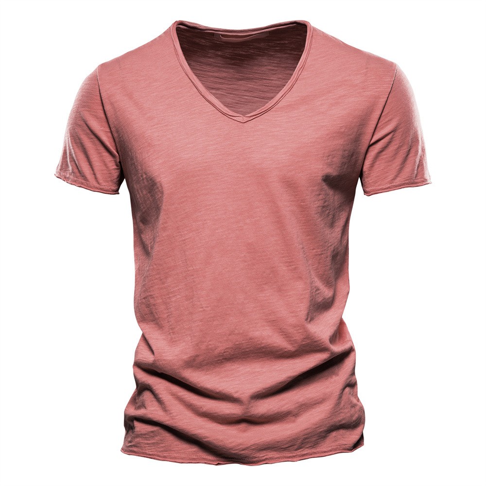 Summer Men&rsquo;s New Solid Color V-Neck Short Sleeve T-shirt Tops Casual Blouse