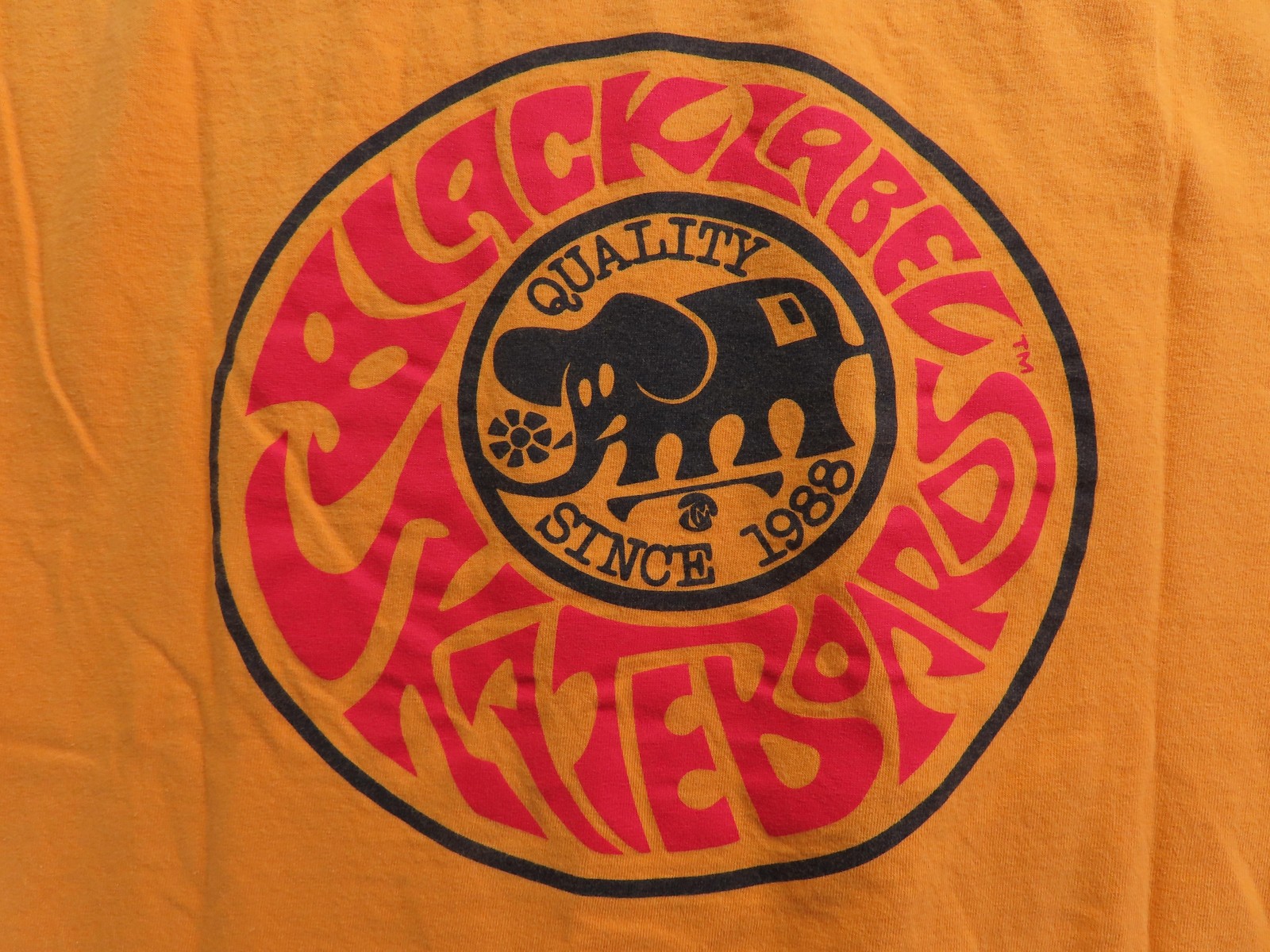 Black Label Skateboard Shirt Mens Large Yellow Long Sleeve Elephant Graphic Tee