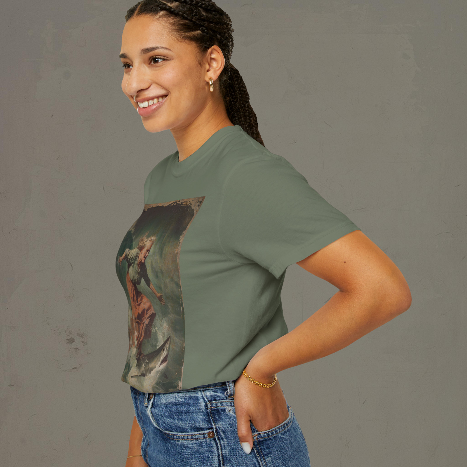 Vintage SURFING SHARK T-Shirt, Surf Girl Shirt, Ocean Great White Nautical Tee