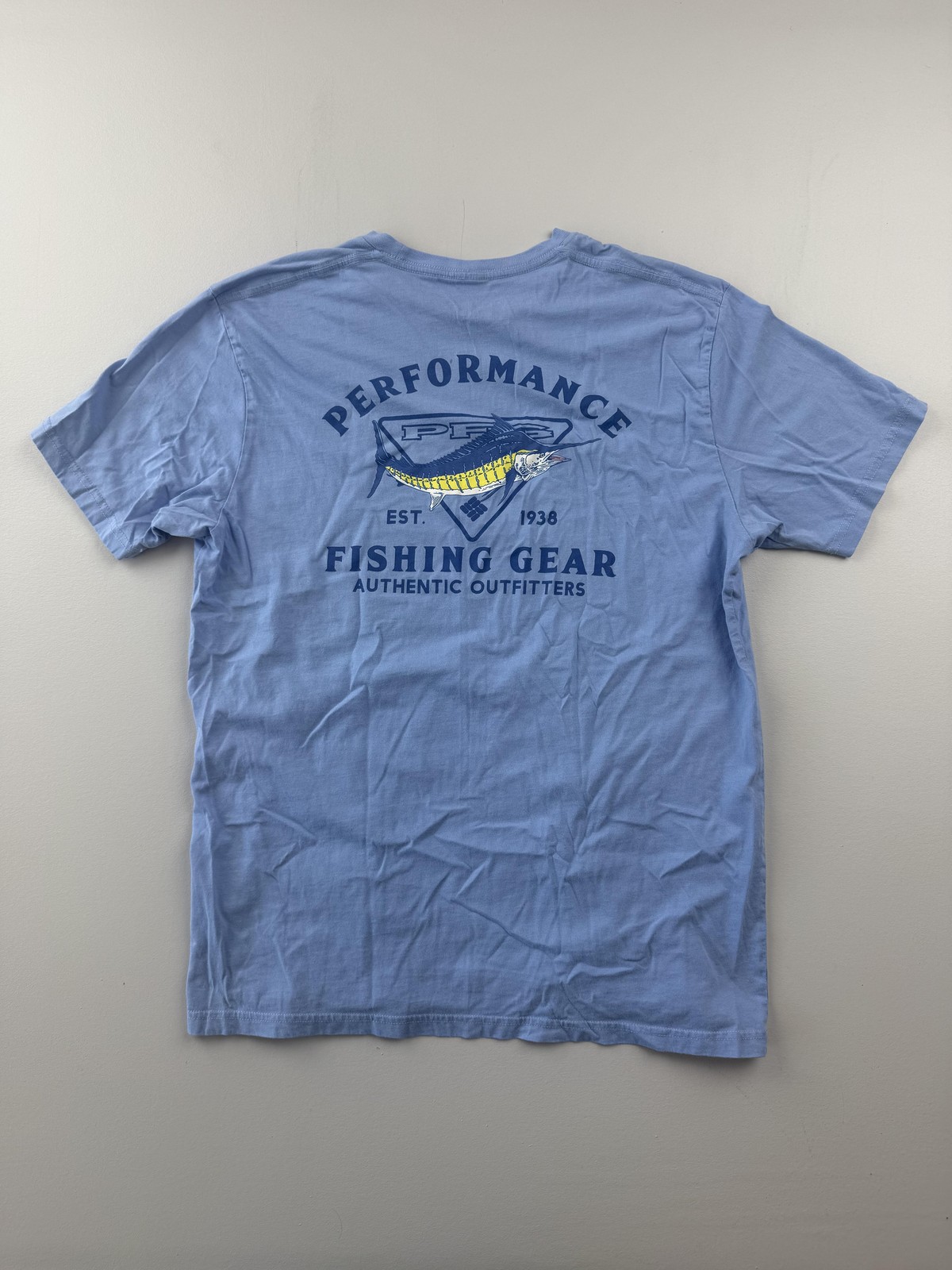 Columbia Shirt Mens Large Blue PFG Performance Fishing Gear Graphic Tee Outdoor