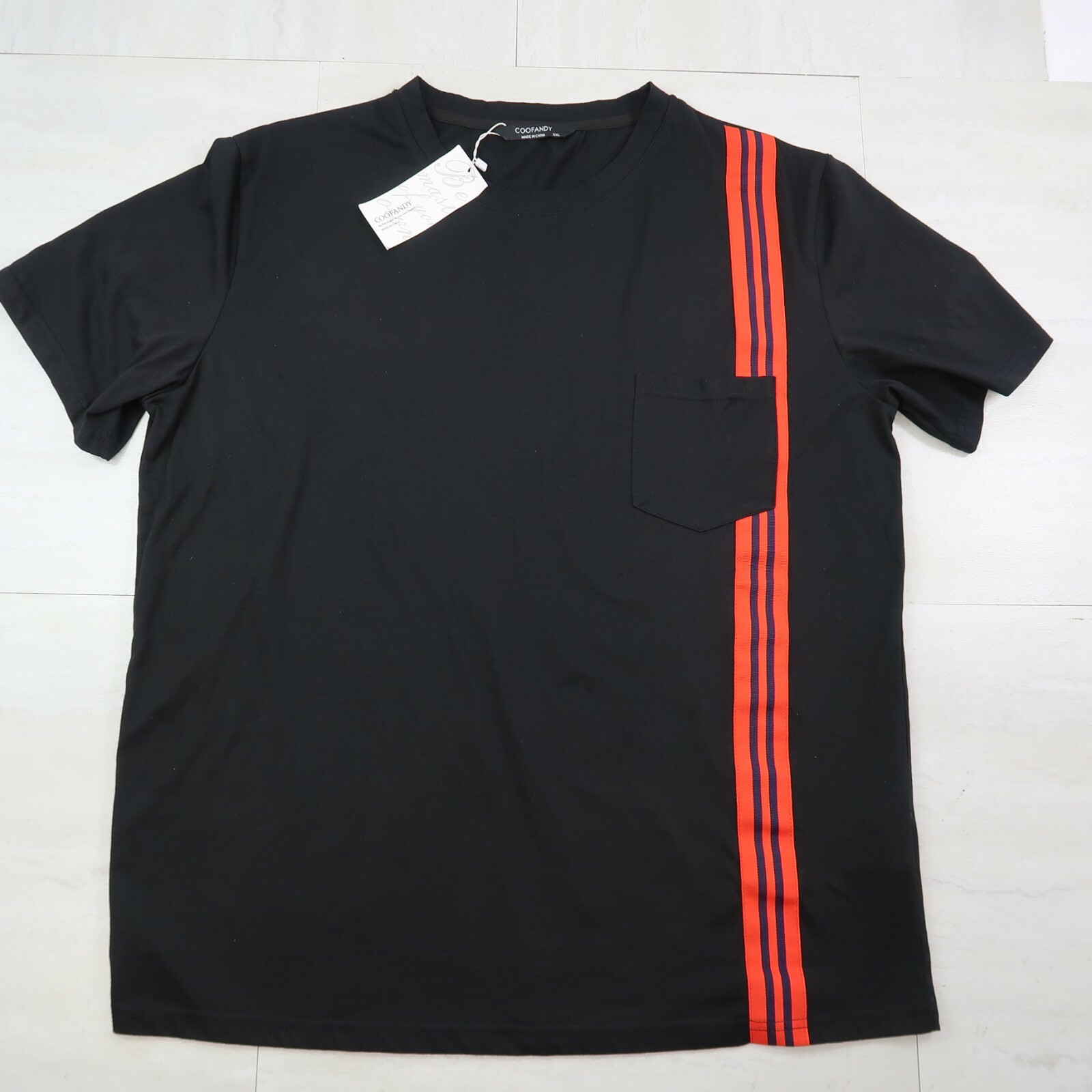 COOFANDY Men&rsquo;s Short Sleeve Muscle T-Shirt Casual Slim Fit Longline Red Strip