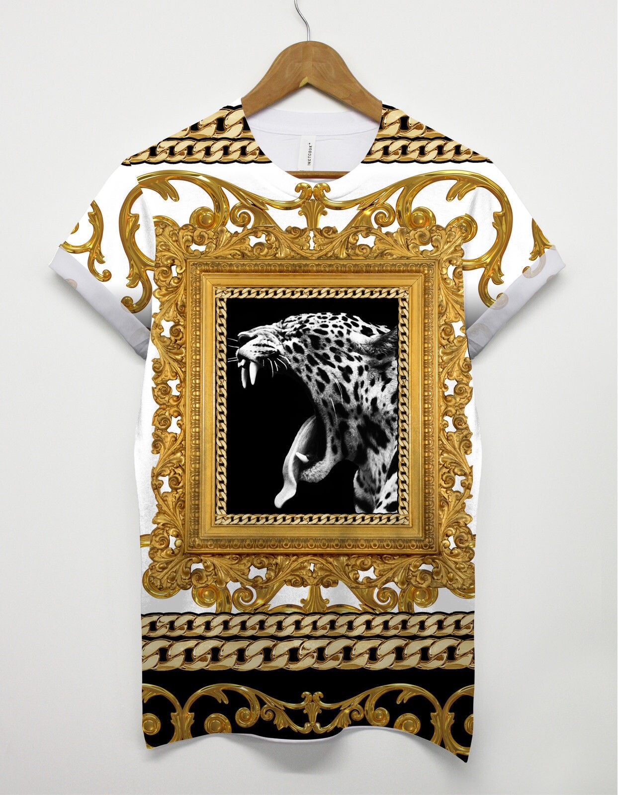 Leopard Gold All Over Print T Shirt Top Hipster Indie Men Women Summer Man INCT