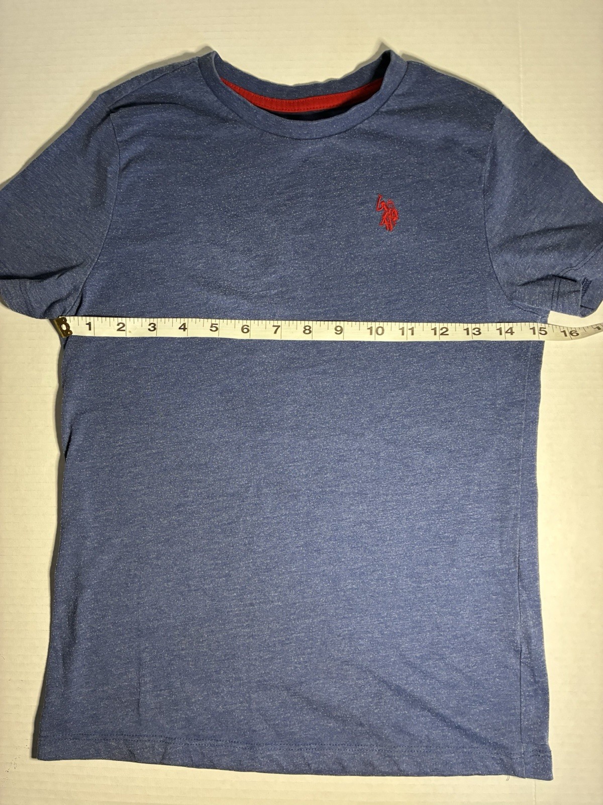U.S. Polo Assn. Blue Solid Embroidered Logo Tee Cotton Blend Teen L (10-12)