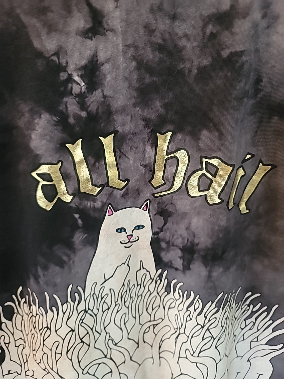 RIPNDIP All Hail F You Cat Butts Black Acid Wash Tie Dye Shirt Small 100% Cotton