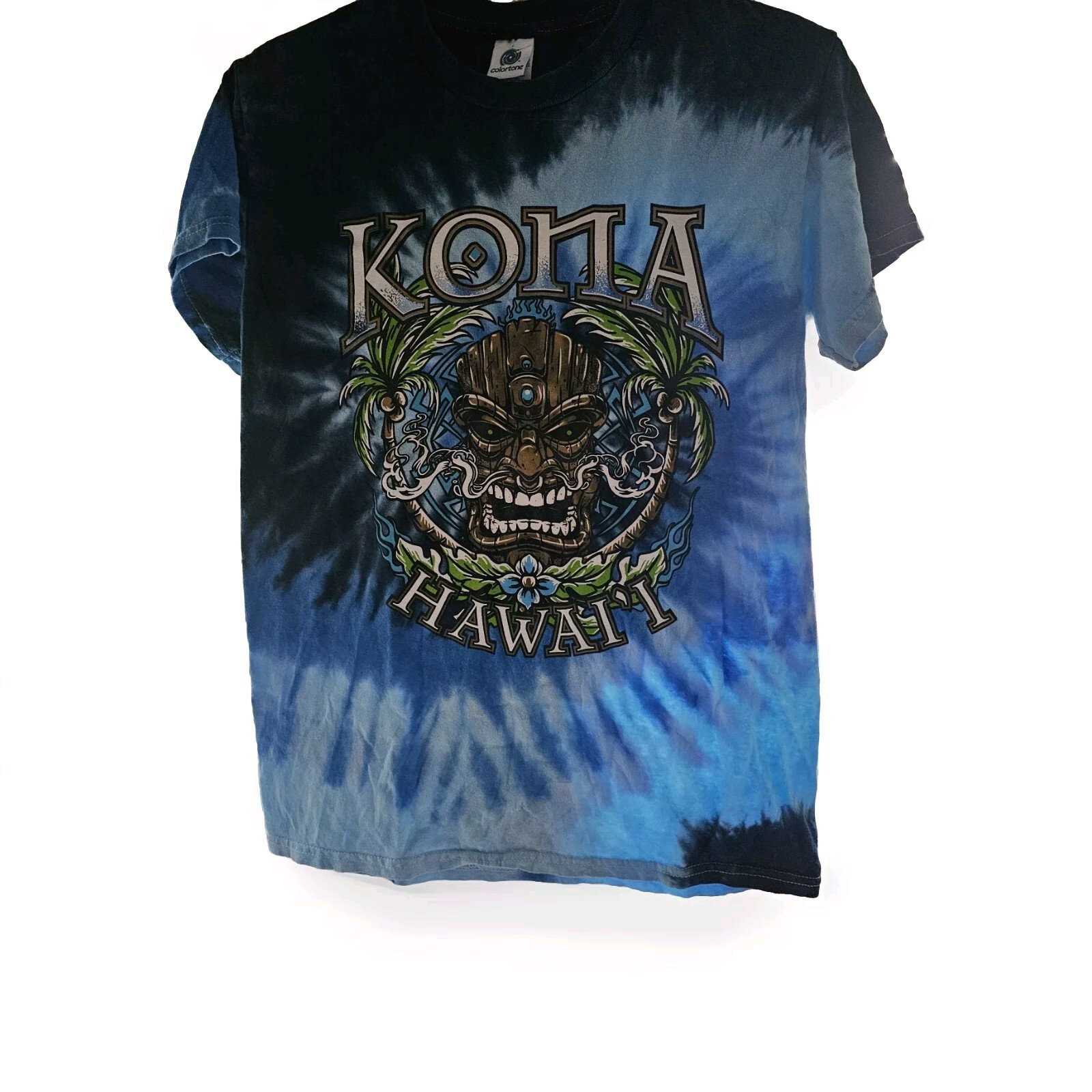 Comfort Colors Kona Hawaii T-Shirt Blue Tye Dye SZ SM 100% Cotton 32.5 IN X 25in