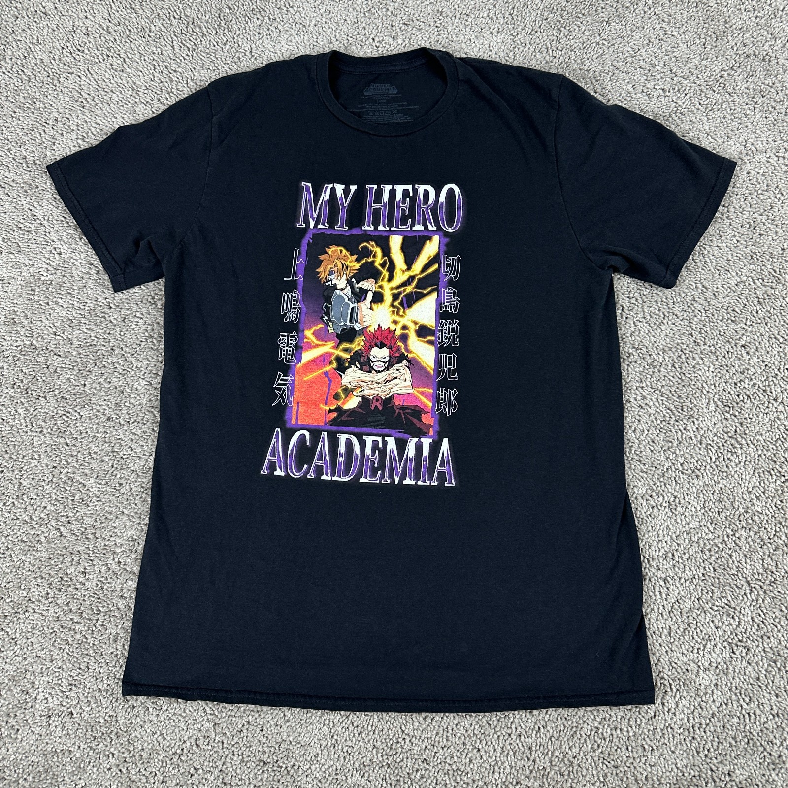 My Hero Academia Shirt Mens Large Black Purple Anime Cotton Casual Short Sleeve