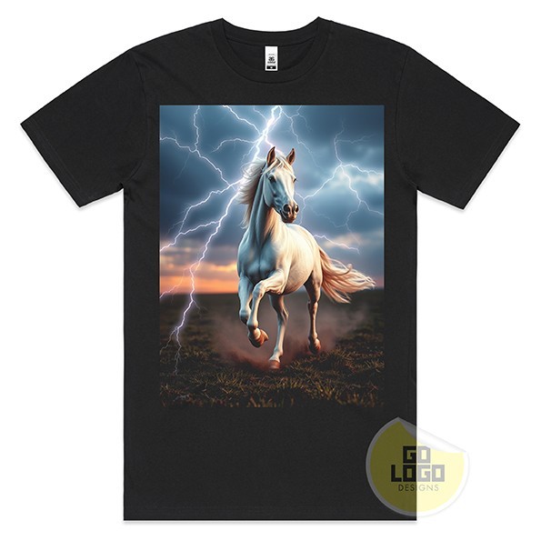 Cool HORSE LIGHTNING STORM Desert Mare Stallion Bronco T-Shirt Gift Idea Tee Top