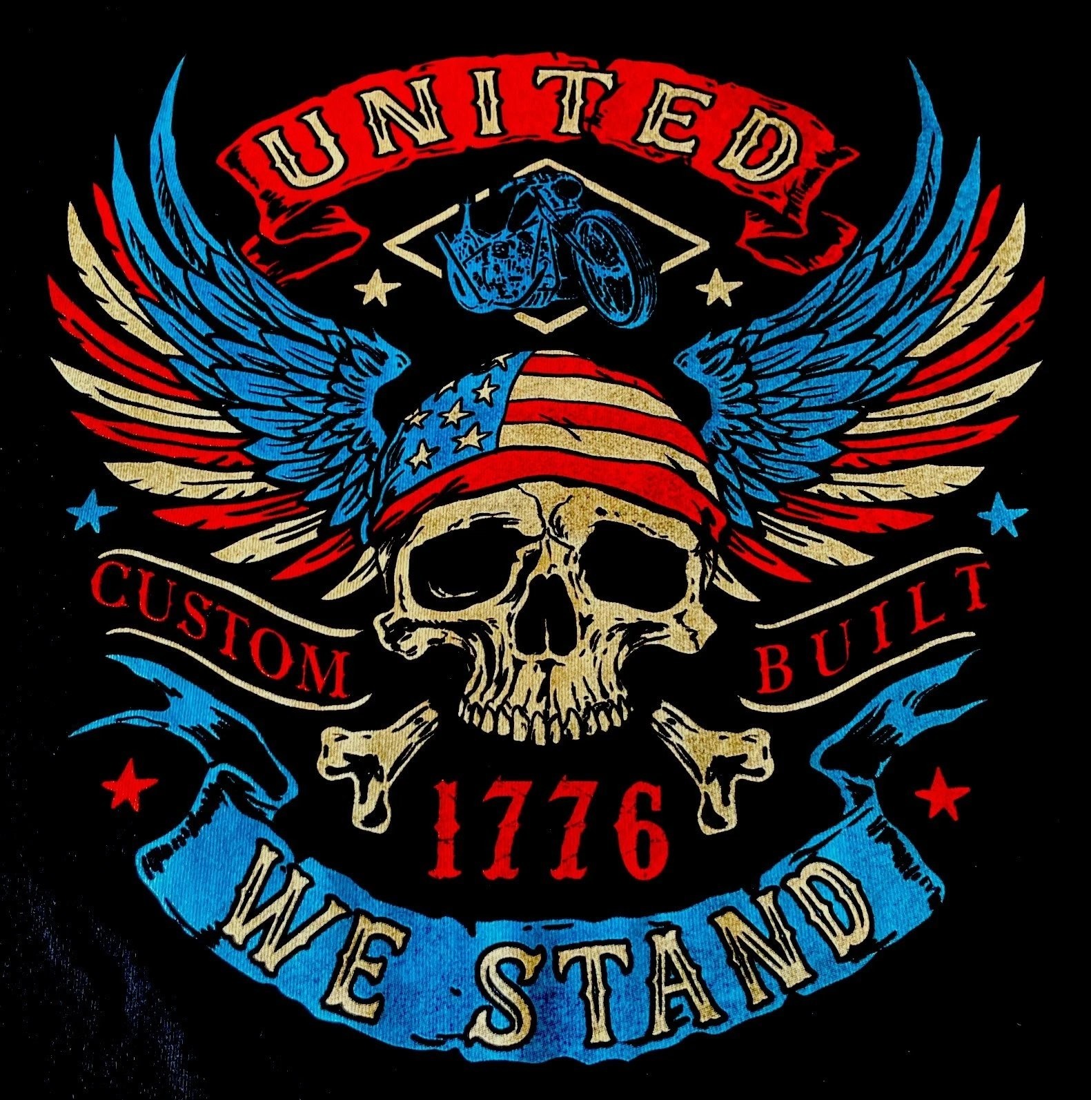 United We Stand Biker Skull XL Black Muscle Sleeveless T-Shirt 1776 America 4th