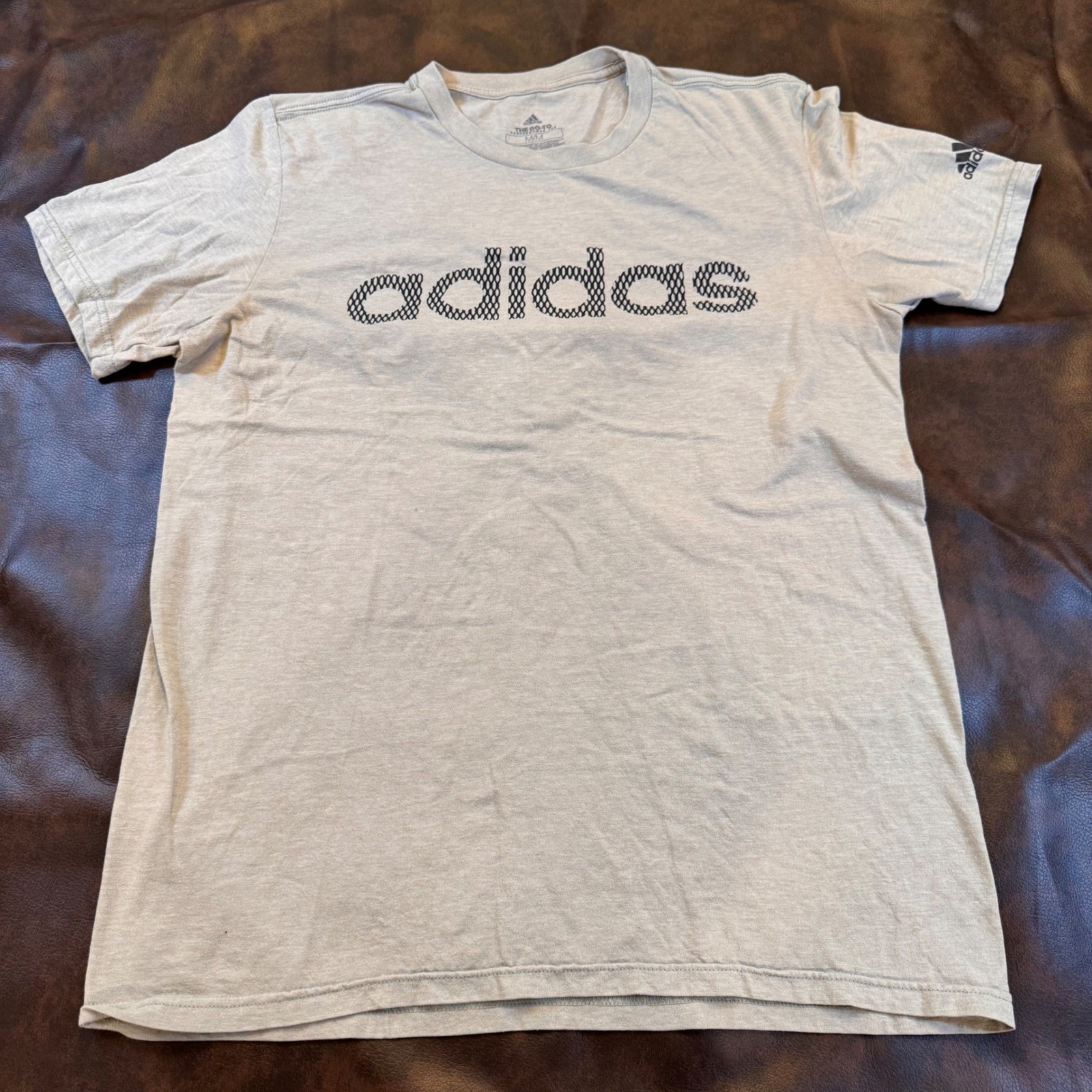 Adidas The Go-To Performance Tee Climalite Heather Tan Graphic Gym Shirt Sz M