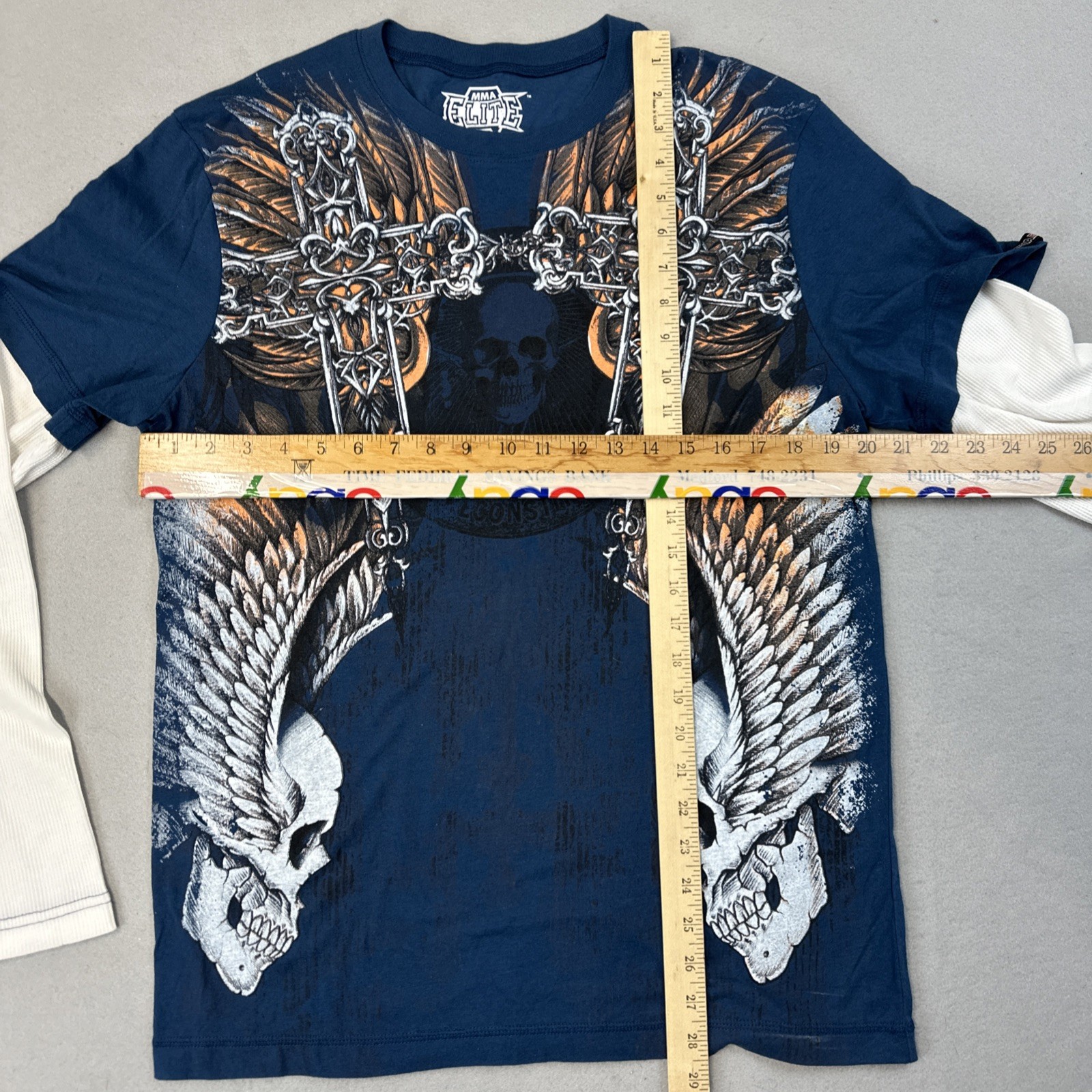 Vintage Y2K MMA Elite Thermal T Shirt Mens SIze Lace Long Sleeve Crewneck Skulls