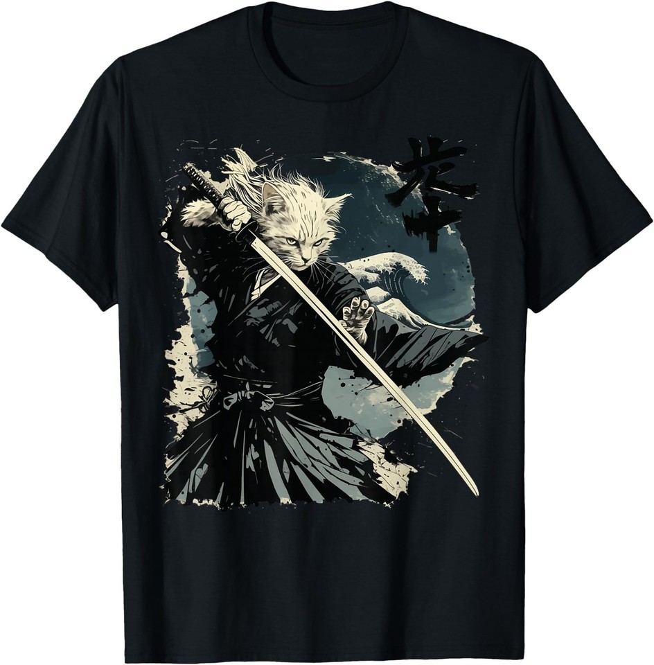 Japanese Cat Katana Japan Samurai T-Shirt