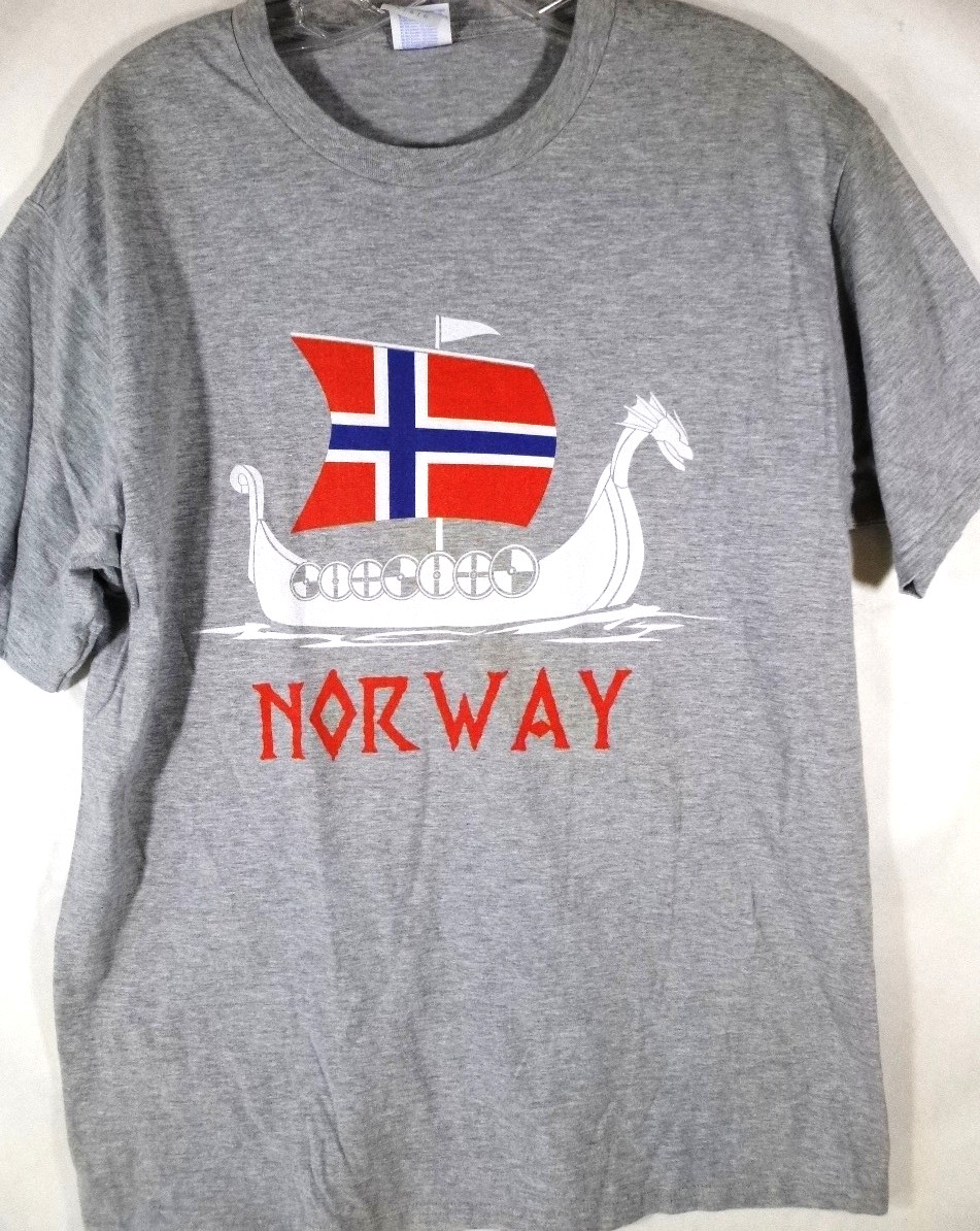 Norway NORGE! Vikings Mens T-Shirt-Adult Large-Gray-Short Sleeve