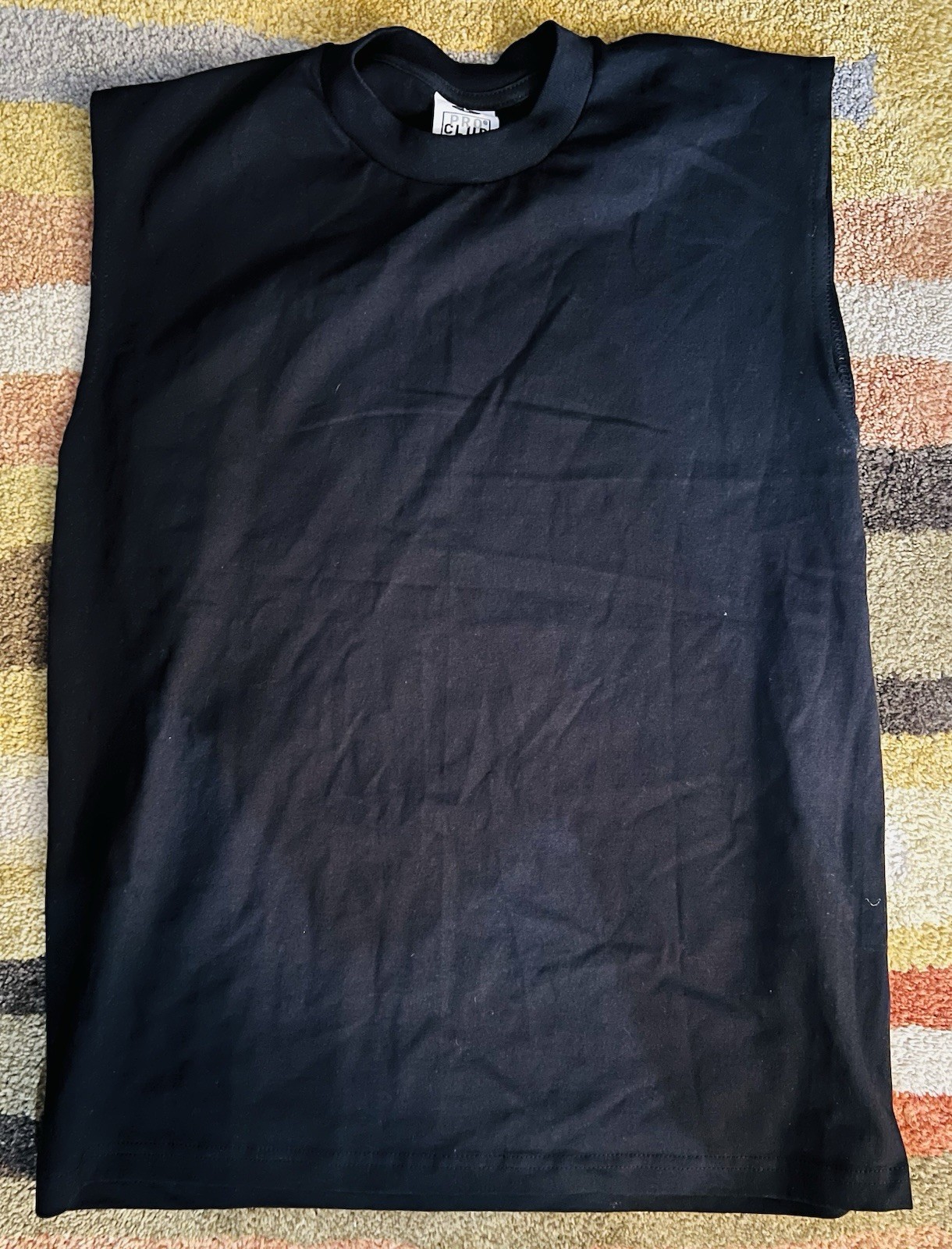 Heavy Wide Vintage Muscle Tee Black Large Tank Top
