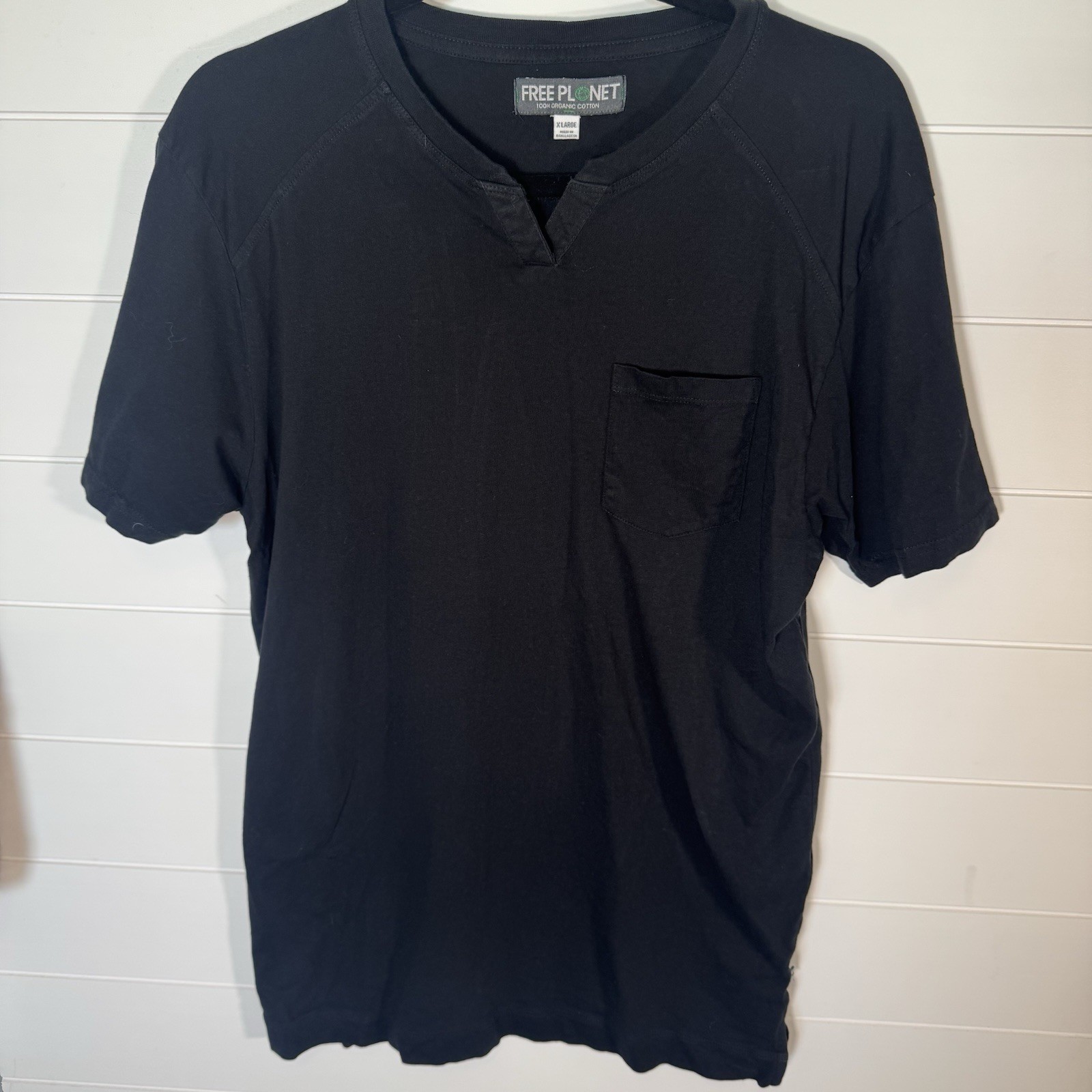 Free Planet Black Pocket T Shirt Men&rsquo;s XL Organic Cotton Short Sleeve Casual
