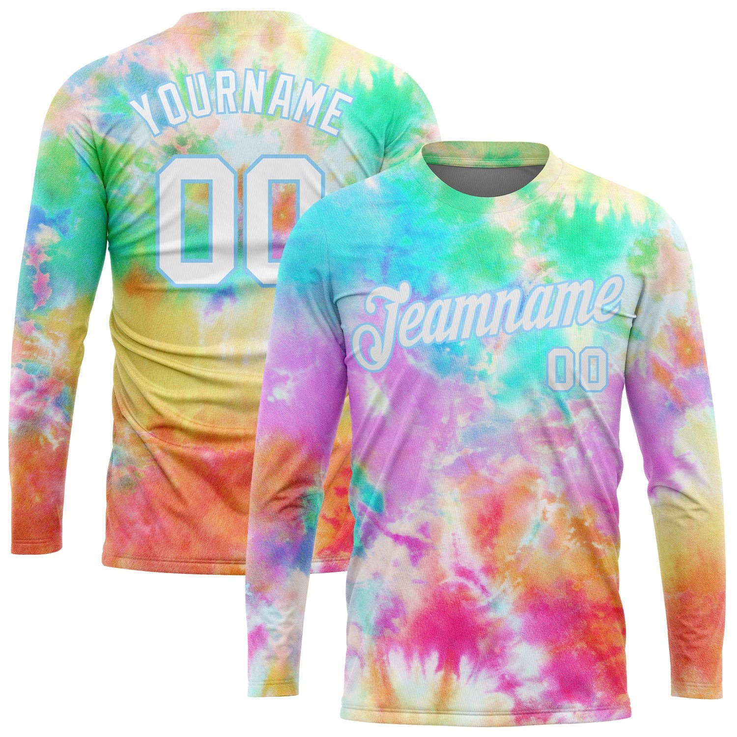 Custom Tie Dye White Light Blue 3D Long Sleeve T-Shirt Funny Art Gift Mens