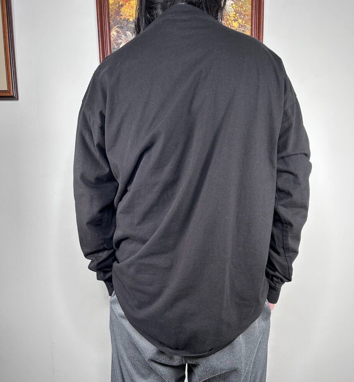 Sada Long Sleeve Shirt Top Men&rsquo;s 2X Crew Neck Black Casual 100% Cotton