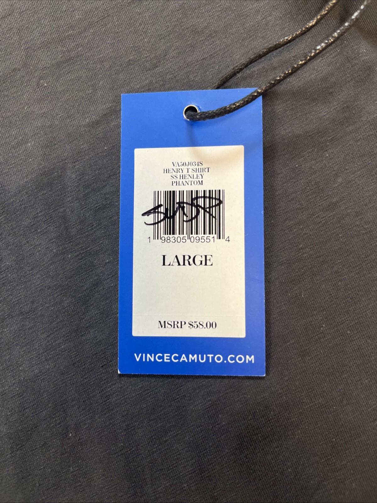 Mens L Vince Camuto Charcoal Short Sleeve Henley NWT