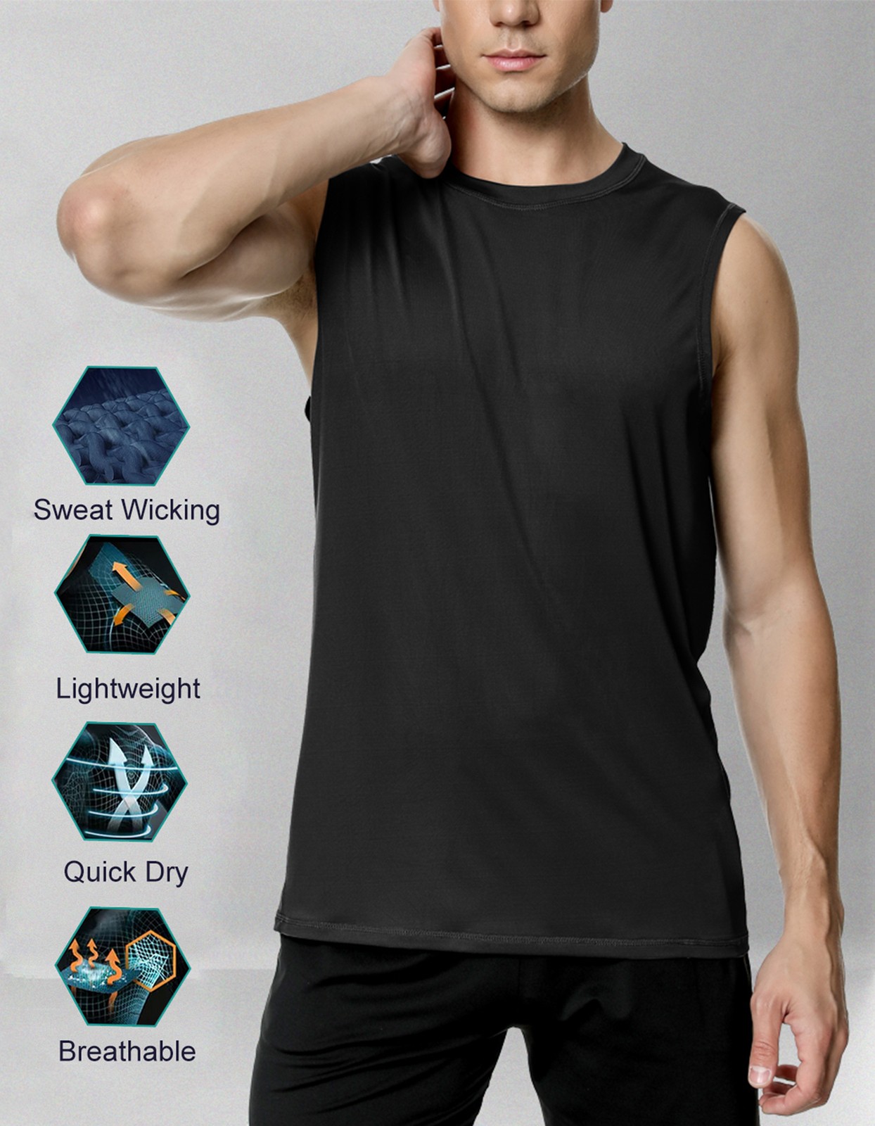 3 Pack Men Athletic Sleeveless Shirts Tank Top Vest Gym Sport Running Quick Dry