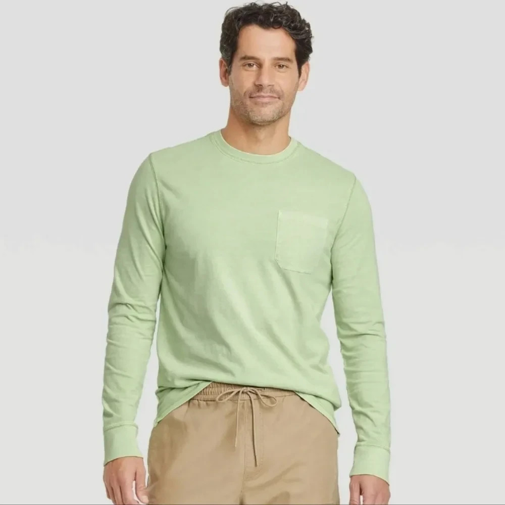 Goodfellow Sage Green Long Sleeve Men&rsquo;s Tee Size L NEW 100% Cotton