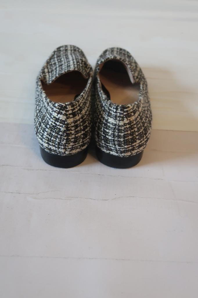 Womens Karl Lagerfeld Black, White, Gold Tweed Fabric Loafers Sz 7.5 US/38 EUR *