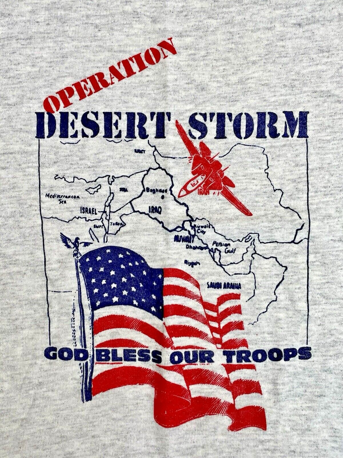 VTG 90s Operation Desert Storm God Bless Our Troops Graphic T- Shirt USA NOS NEW