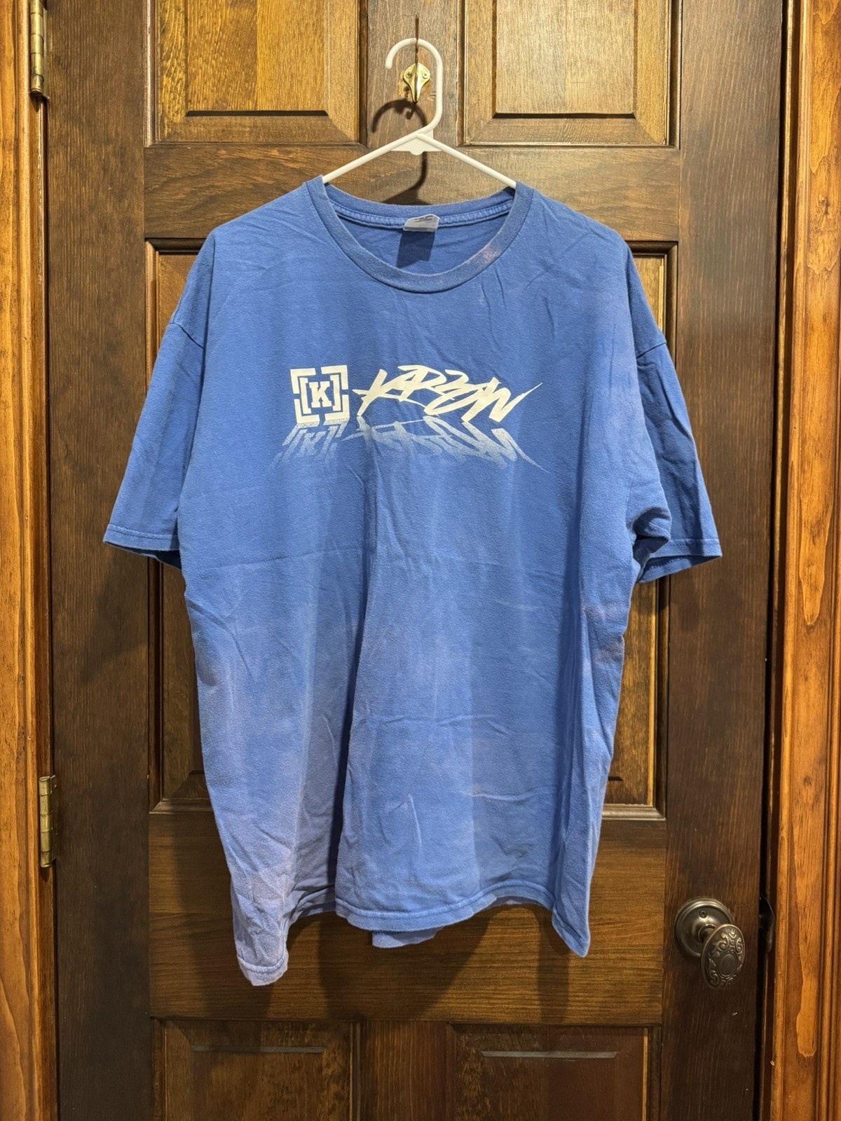 Y2k KREW Skateboard Brand Tee Shirt Skater Blue Faded Graffiti Art Spray Logo