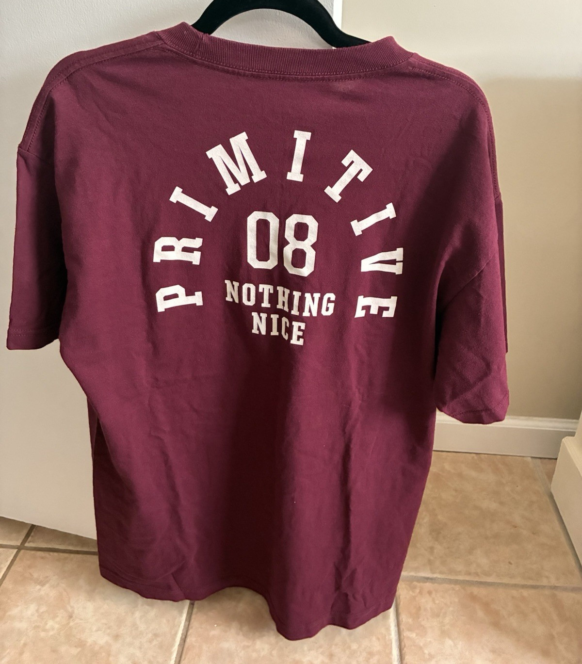 Primitive Skateboarding Men&rsquo;s L Burgundy Graphic Logo Crew Neck Short Sleeve Tee