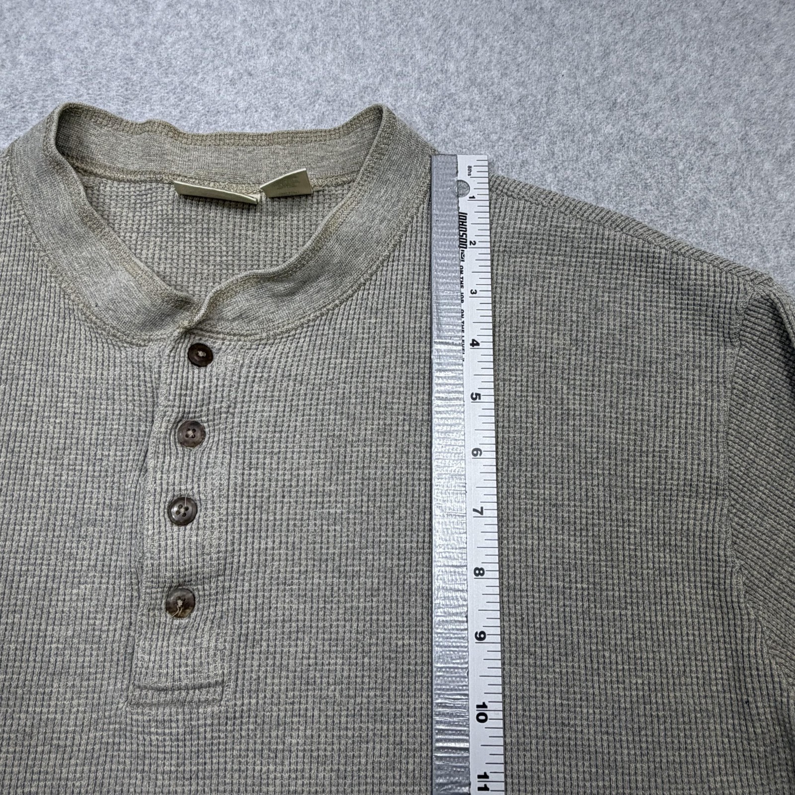 LL Bean Henley Shirt Mens XL Oatmeal Long Sleeve Waffle Knit Cotton Made USA