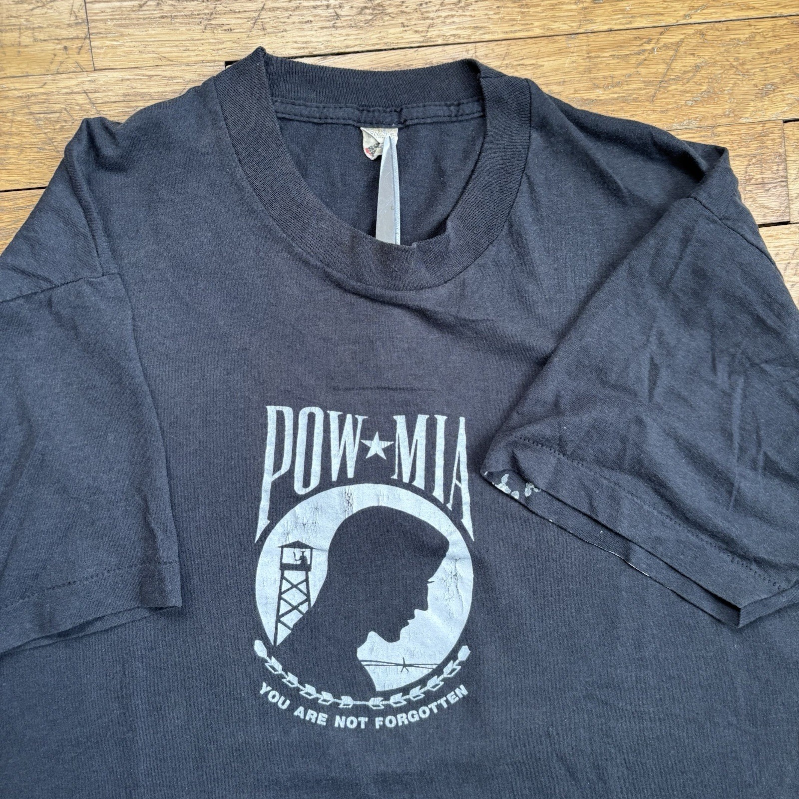Vintage 80s Military T Shirt Mens XXL Faded Single Stitch POW MIA Thin
